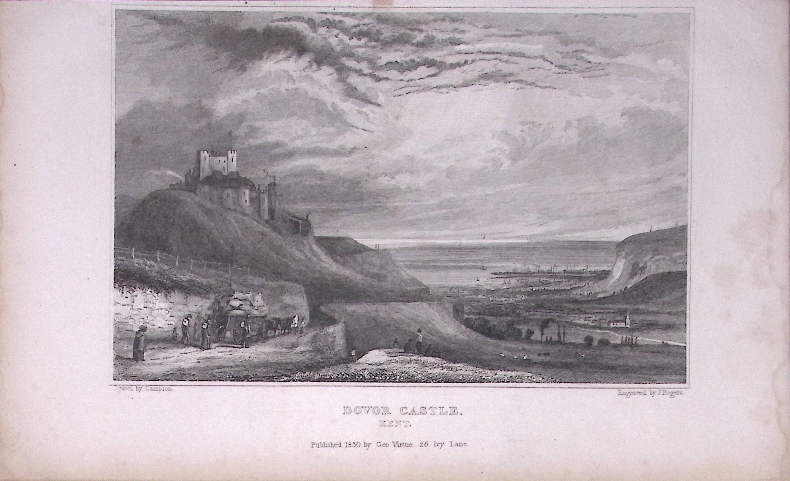 Dover Castle Kent 1829 Antique 197 Years-Old Steel Engraving-1