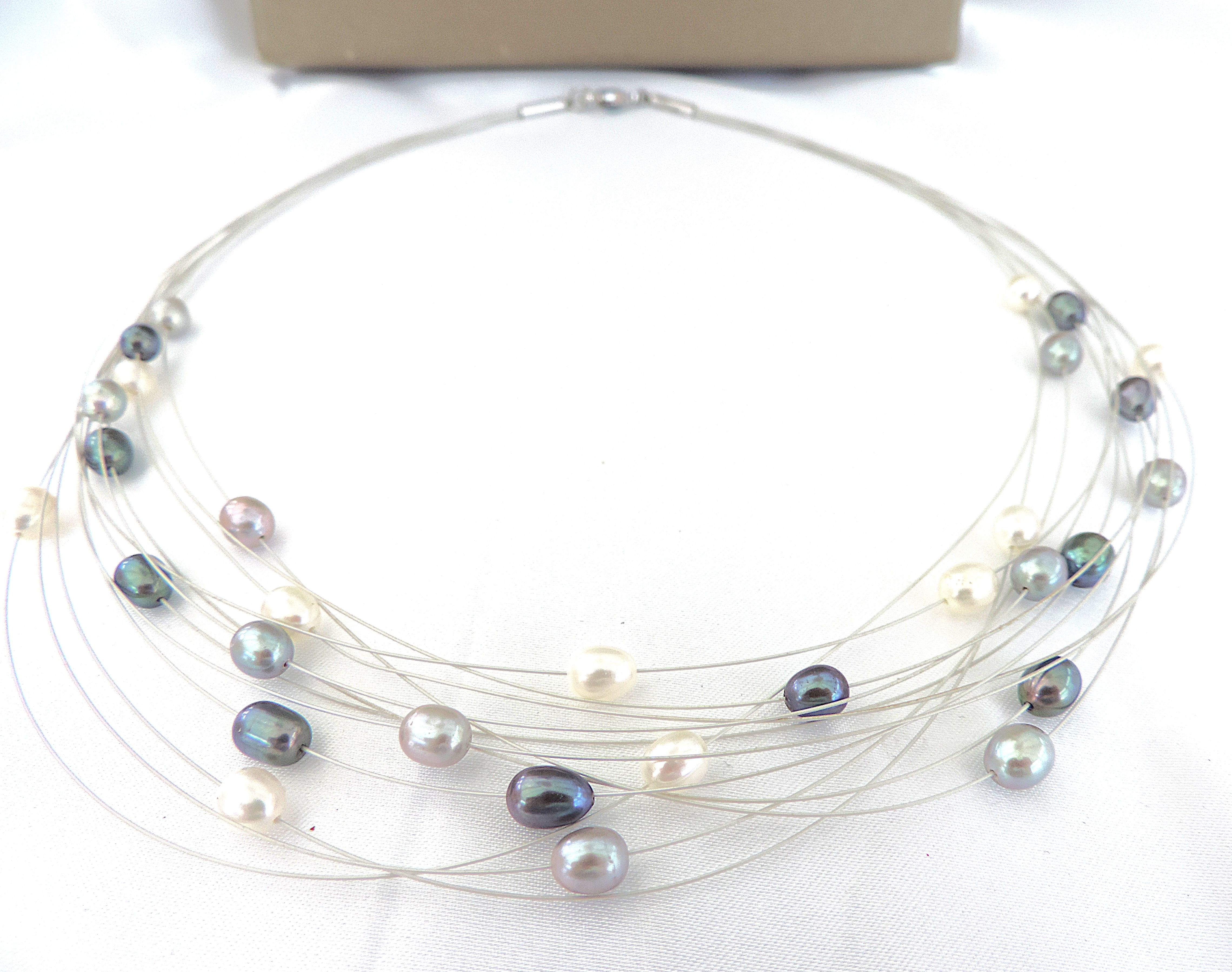 Honora Multi Strand Floating Pearl Necklace 925 Clasp New Boxed