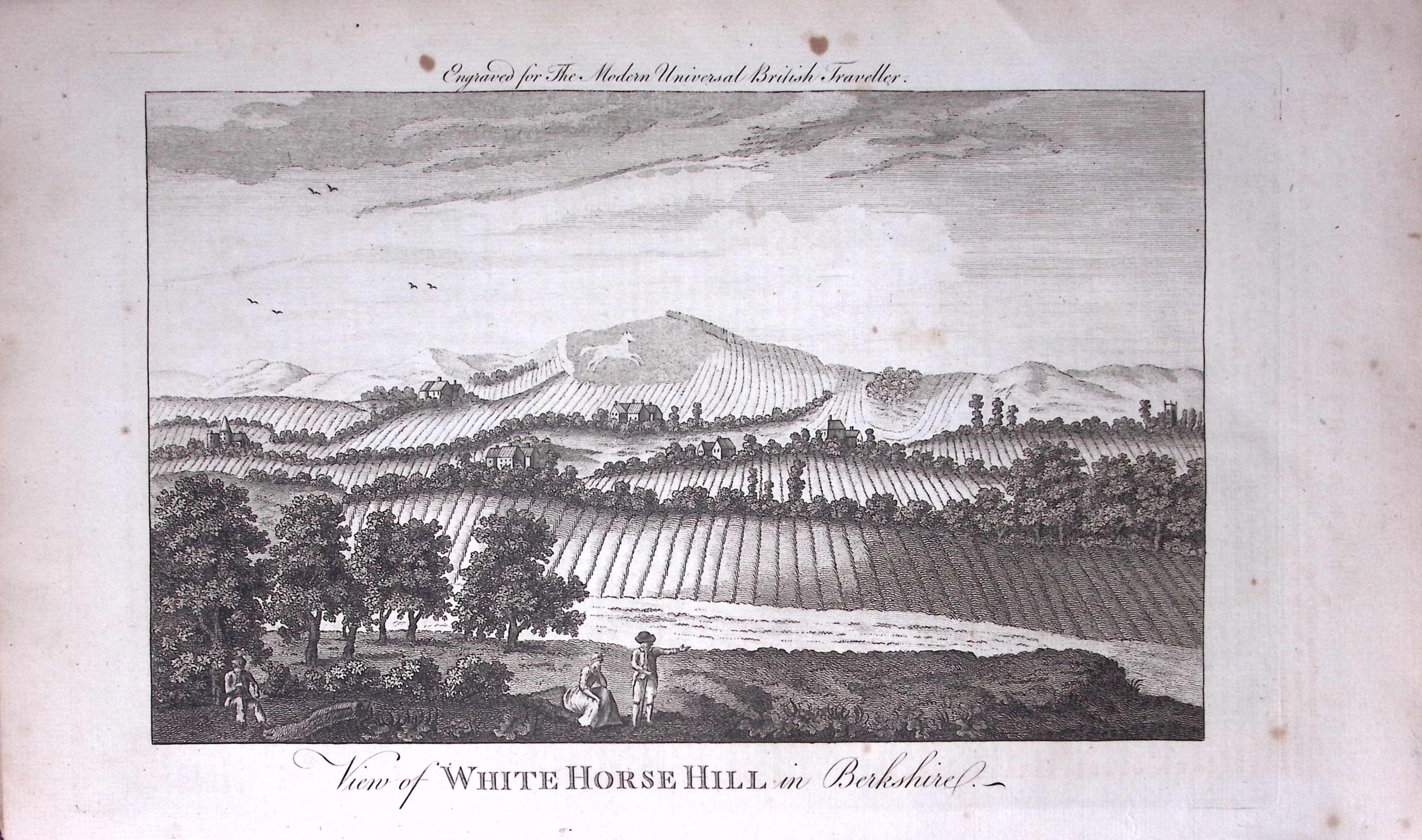 White Horse Hill Berkshire Rare 247-Year-Old Antique Copperplate Engraving -21-TR