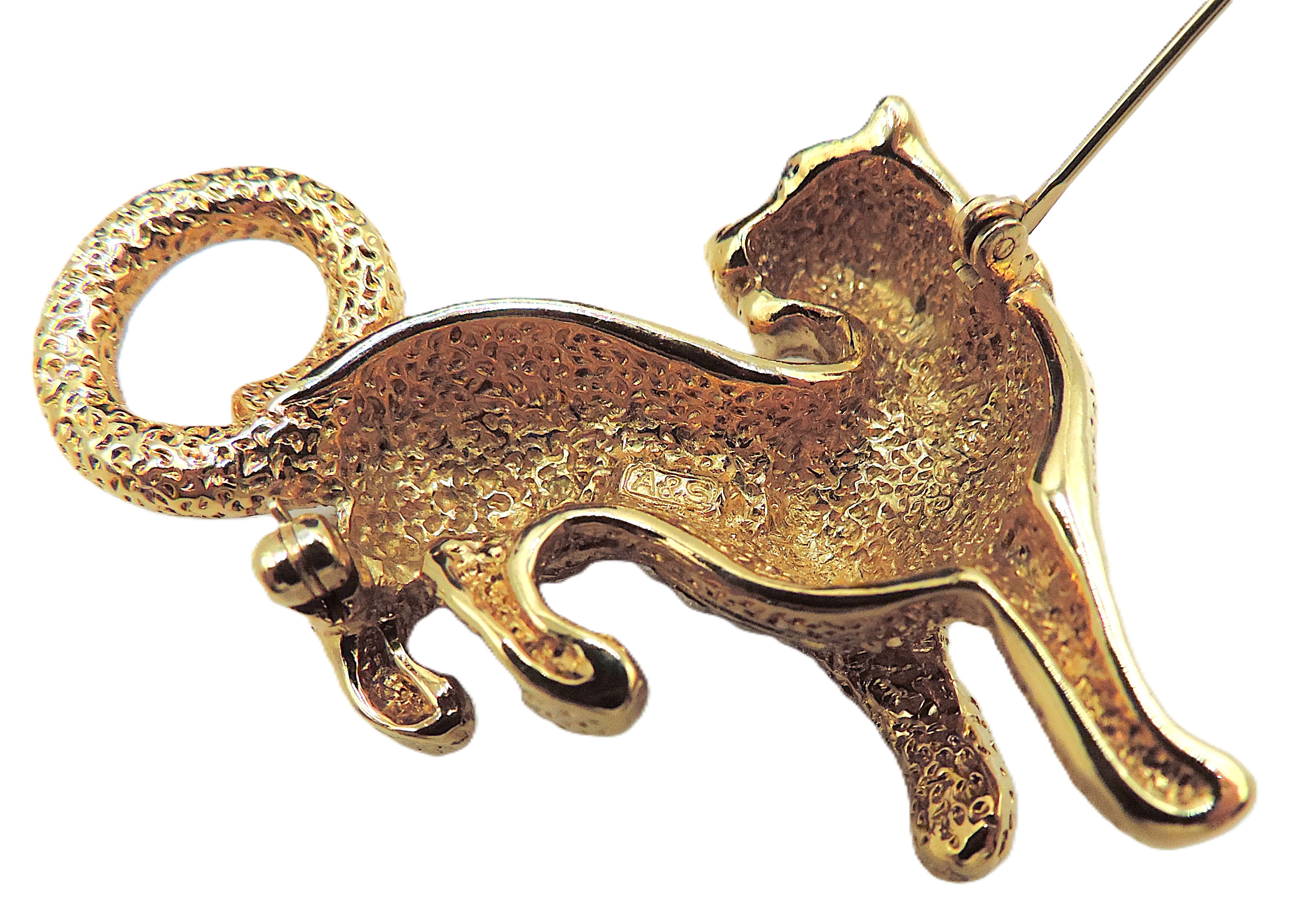 Vintage Attwood & Sawyer 22K Gold Plated Leopard Brooch Original Box