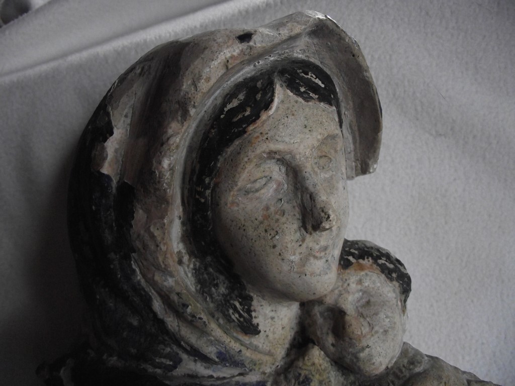 Antique Madonna & Child Wall Hanging Figure - 11 3/4" High.