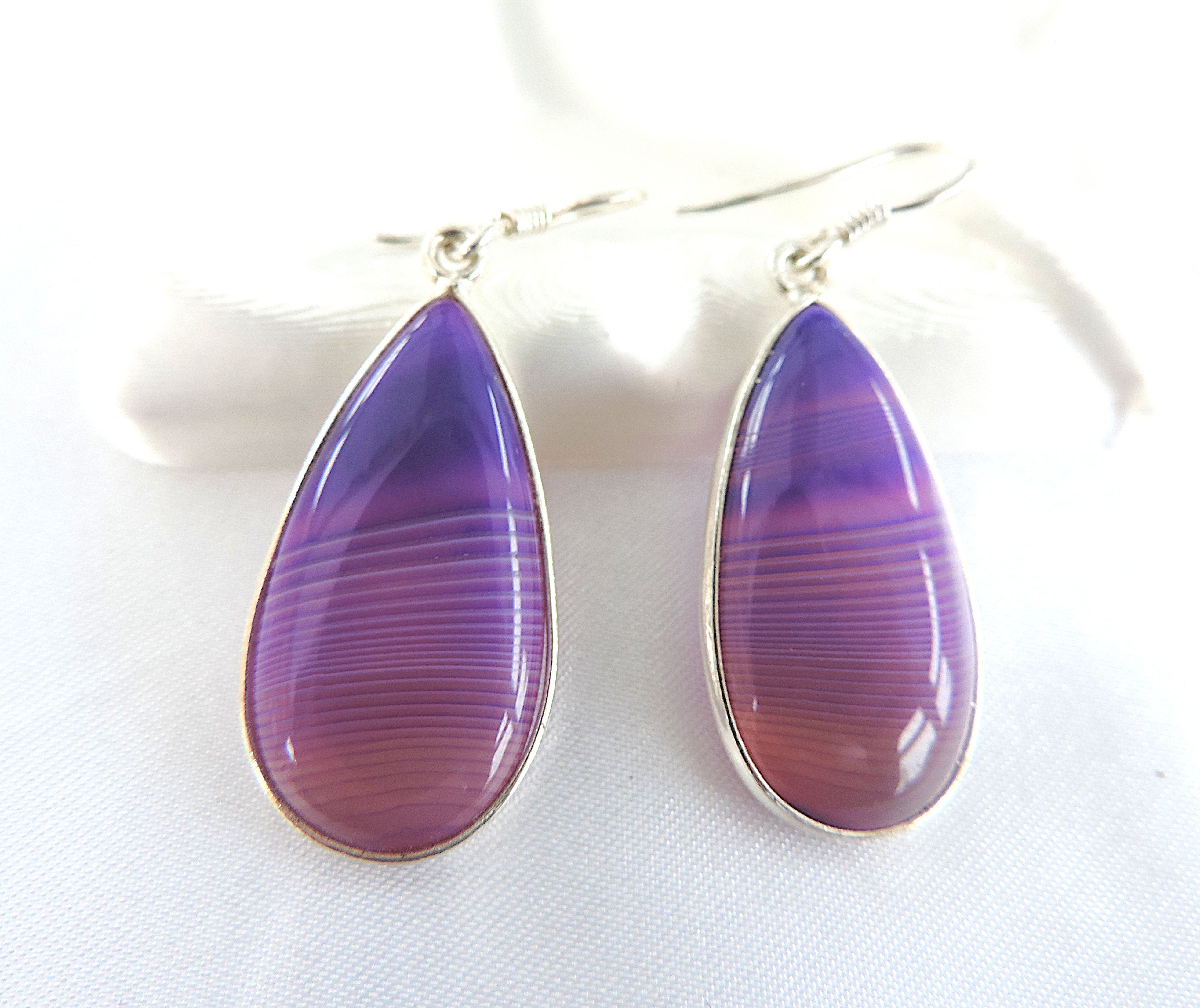 925 Silver Purple Gemstone Drop Earrings 'NEW'