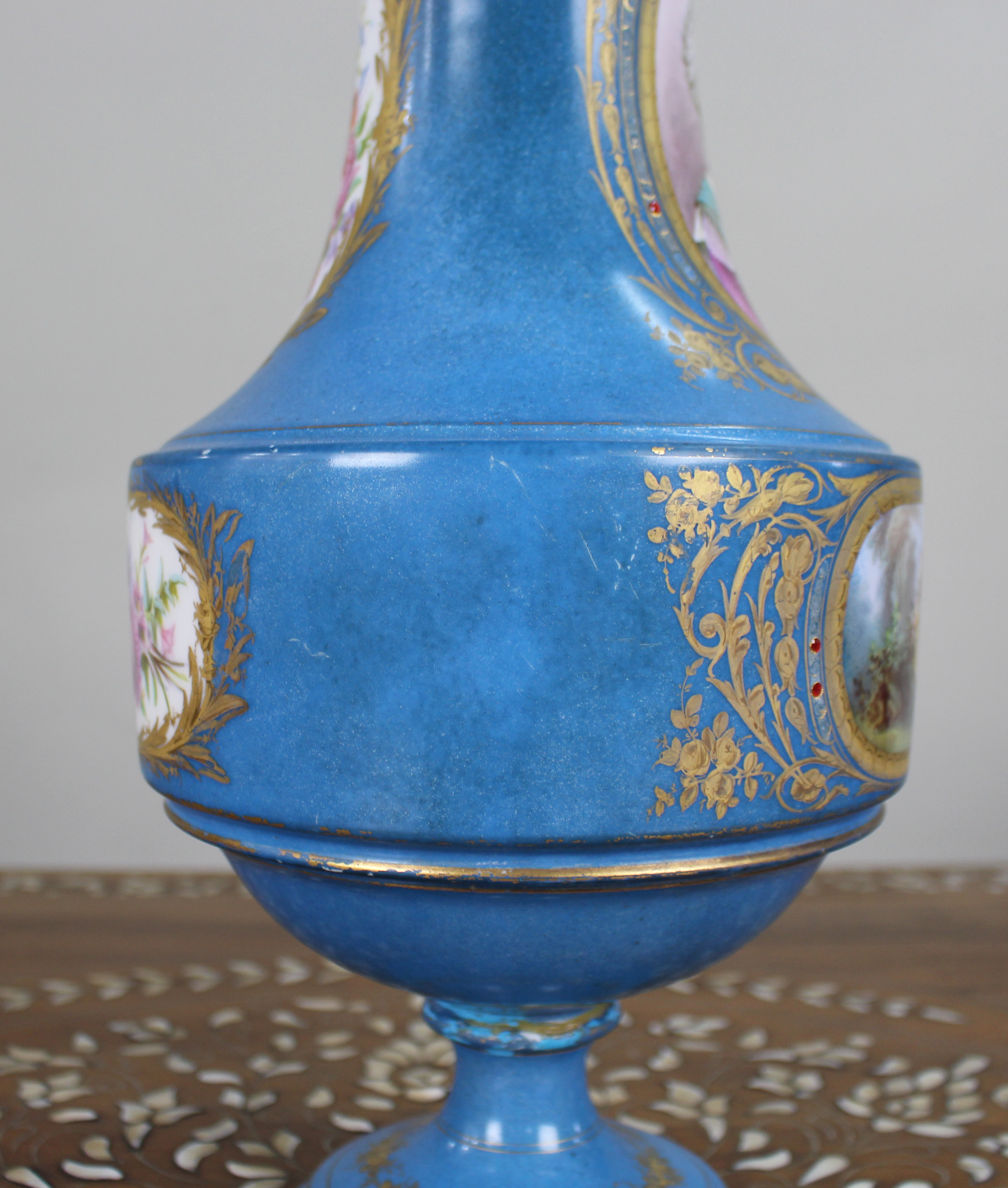 Large Late 19th Century Sèvres-Style Bleu Céleste Porcelain Vase