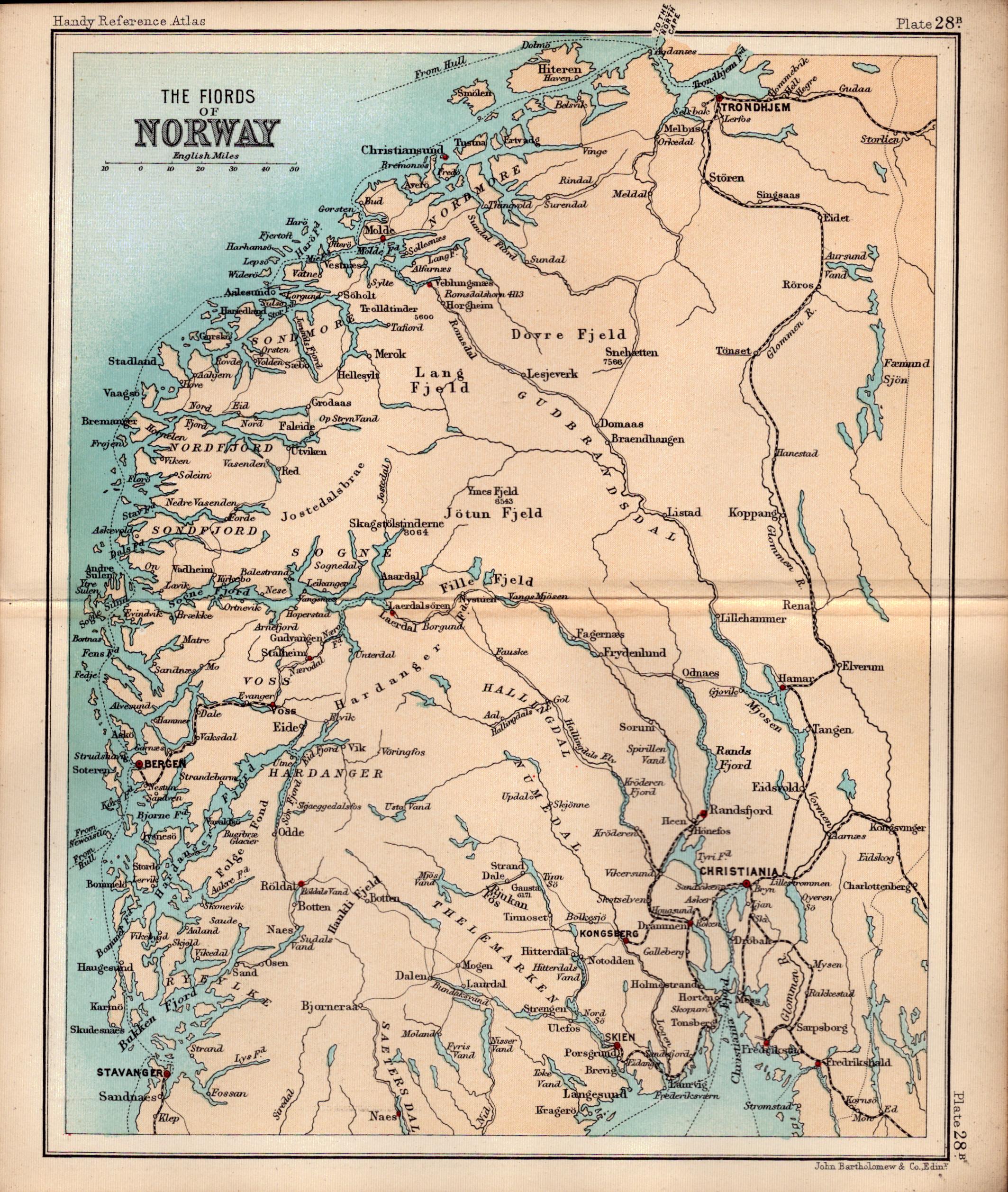 The Fjords of Norway Double Sided Victorian Antique 1898 Map.
