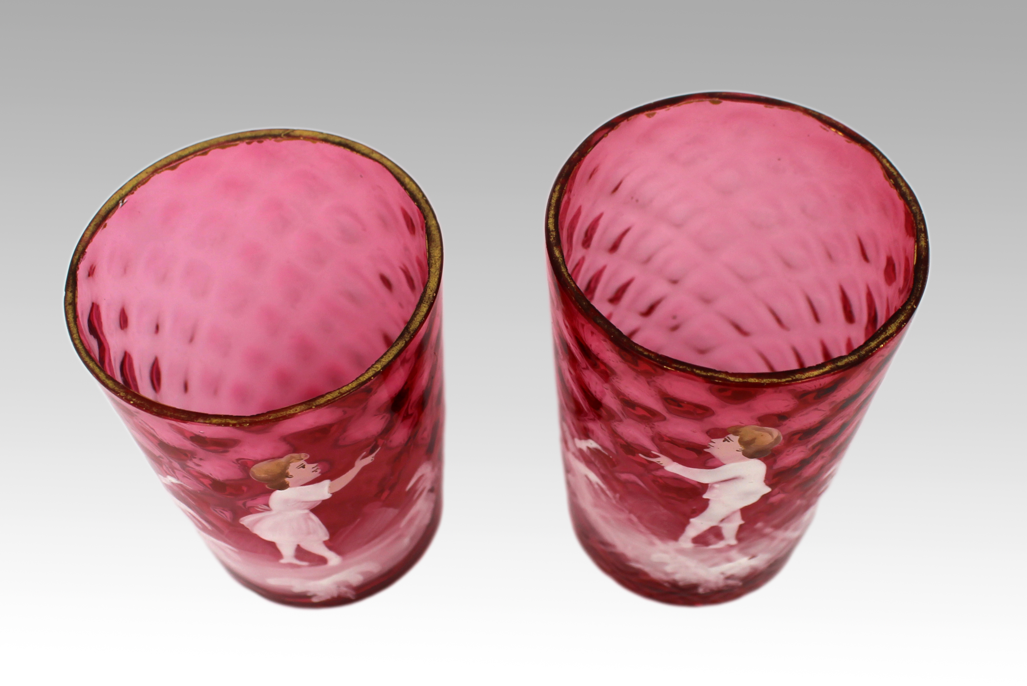 Pair of Victorian Cranberry Glass Tumblers – Mary Gregory Style