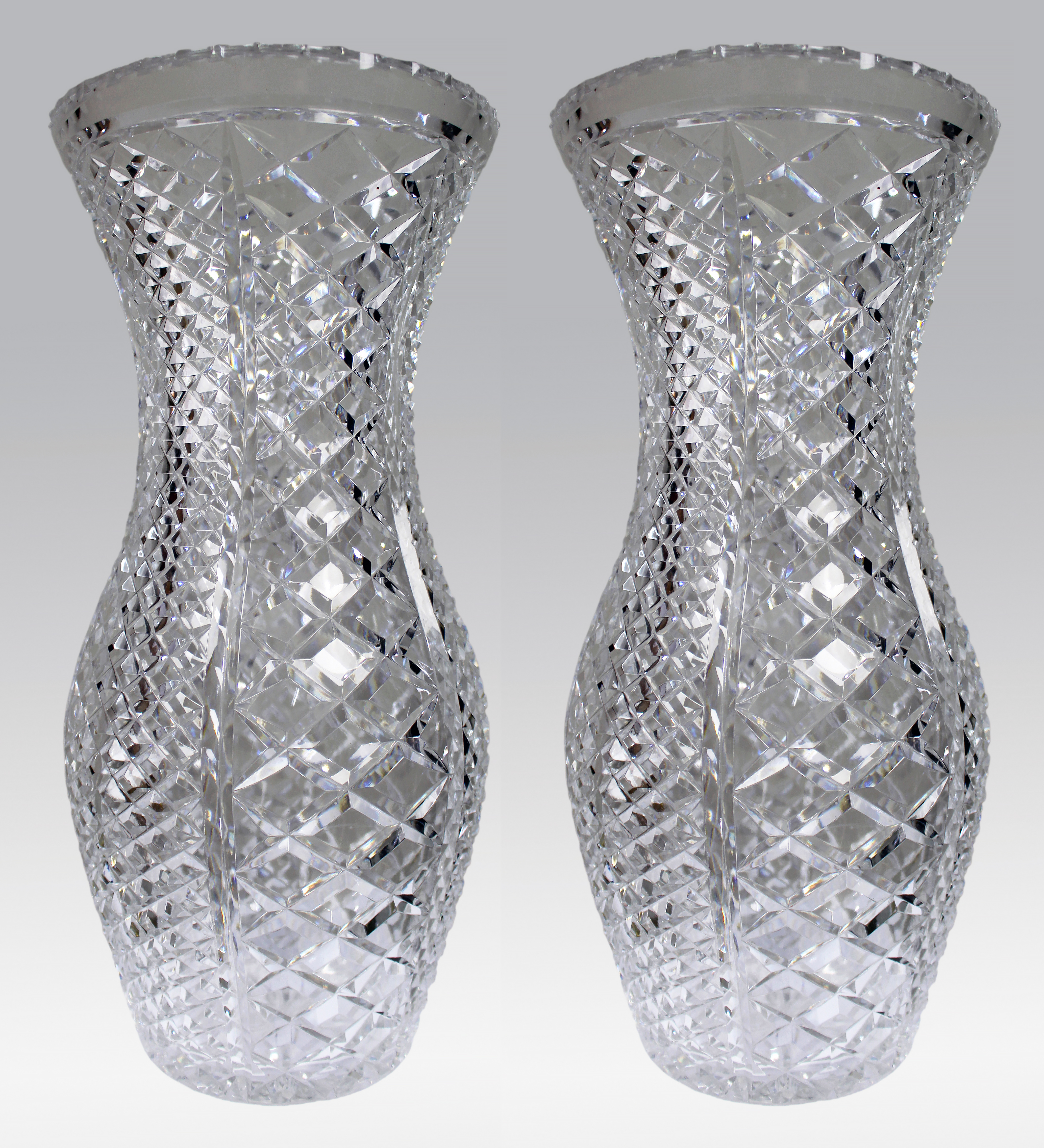 Pair of Monumental Bowes-Lyon Cut Crystal Vases