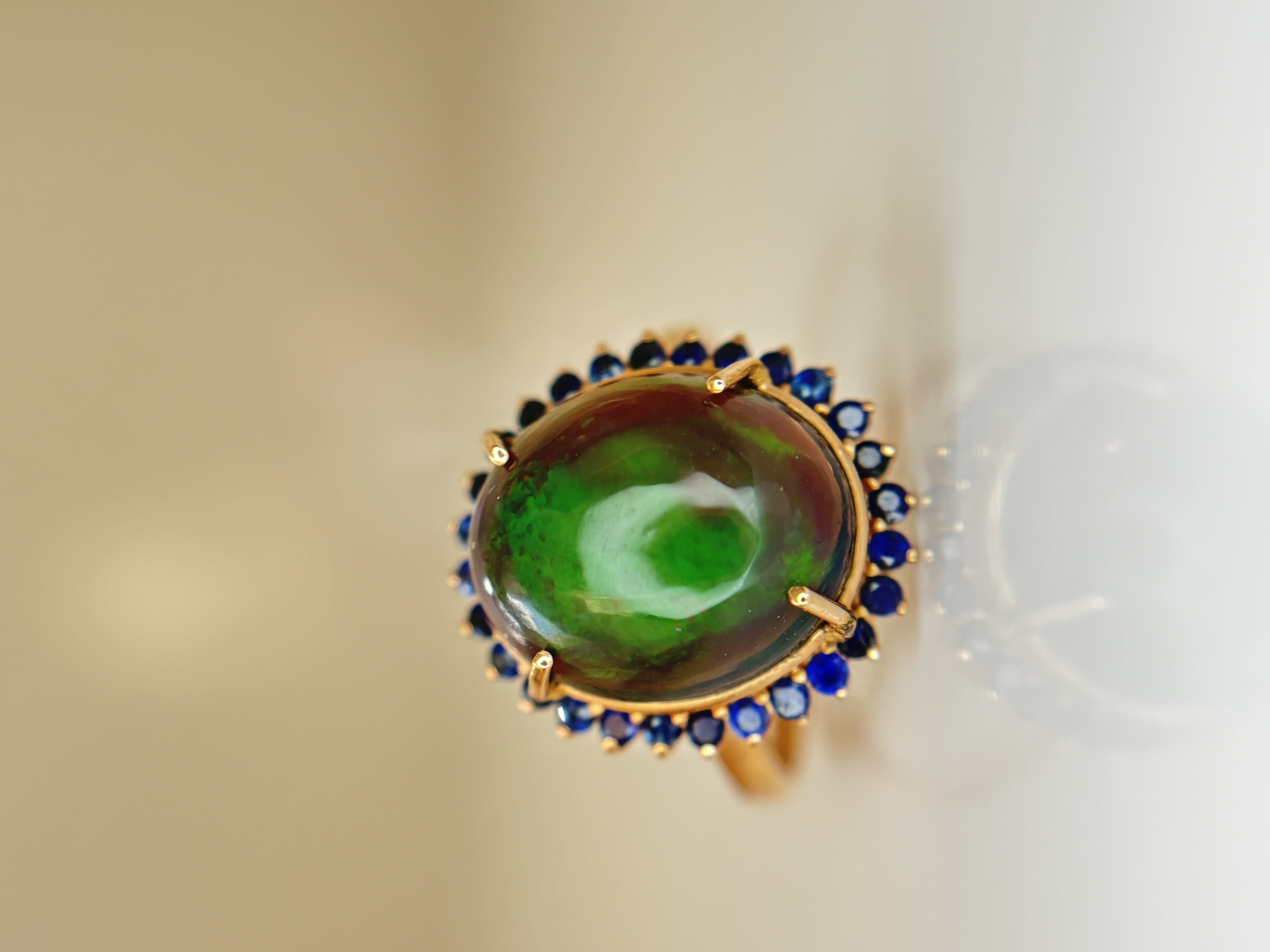 Beautiful Natural 3.40Ct Black Opal Ring With Natural Blue Sapphire and 18k Gold