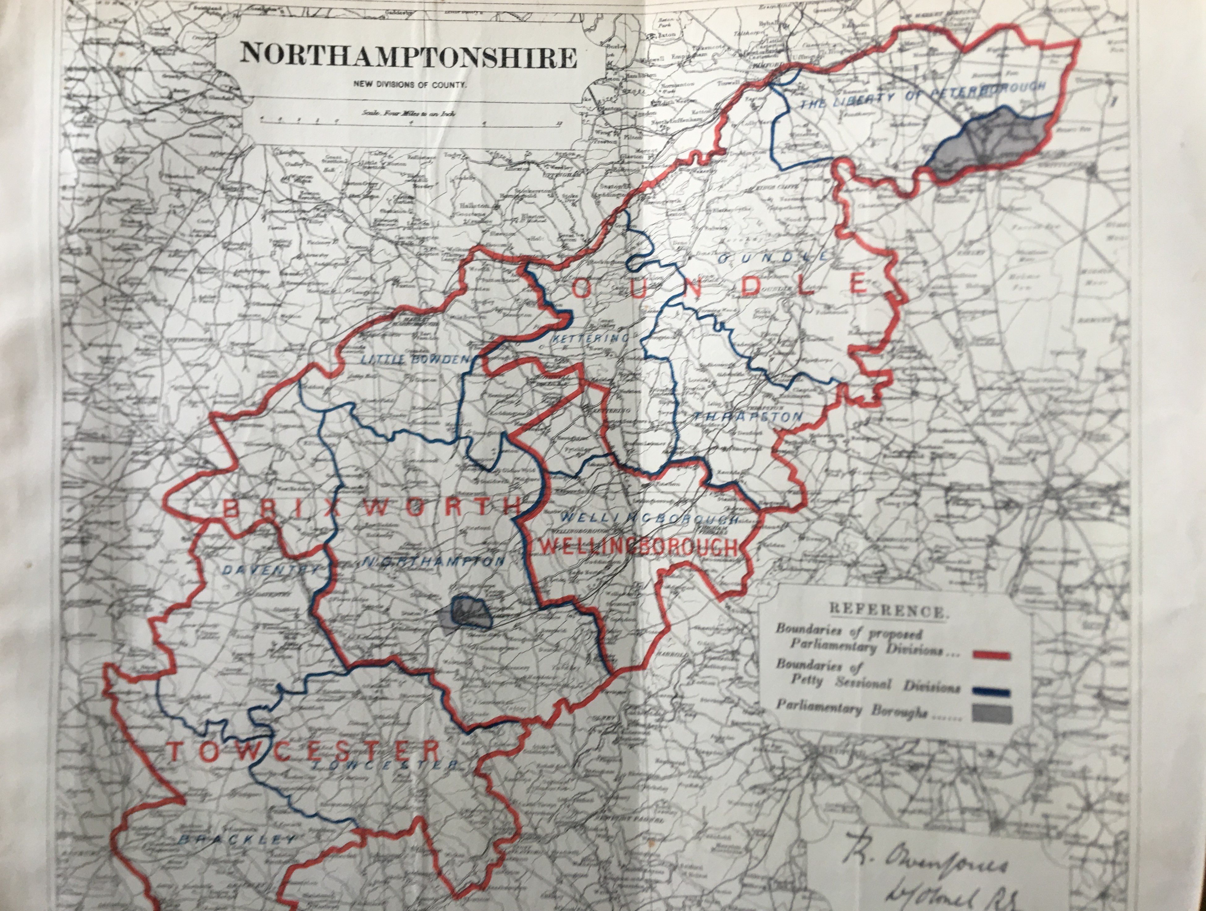 Antique 139 Years-Old Scarce Map Northamptonshire 1885 Boundary Changes.