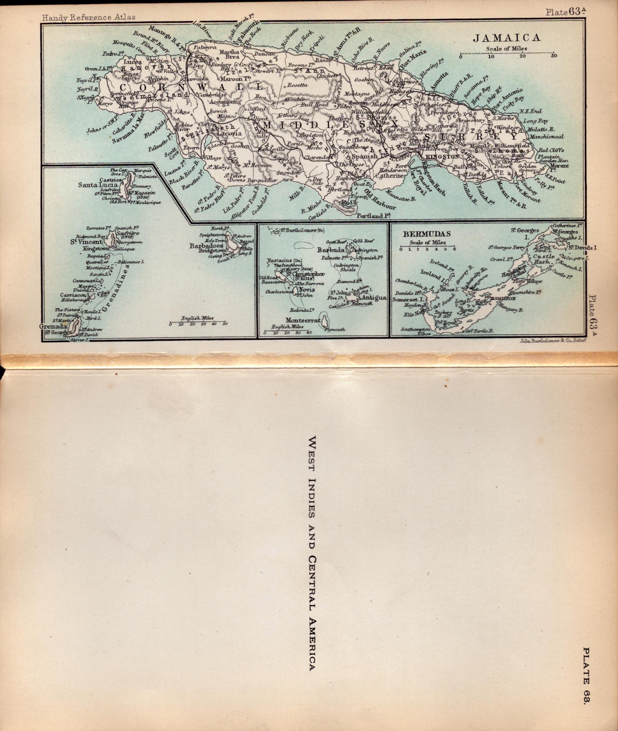 West Indies & Central America Double Sided Victorian Antique 1896 Map.