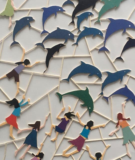 Ge Feng (b1967) ‘Fretwork’ ‘Chasing Dolphins’ Cardboard Cut-Out In Vibrant Colours, 2010