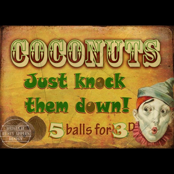 Coconut Shy Vintage  Fairground Stall Vintage Style Metal Wall Art