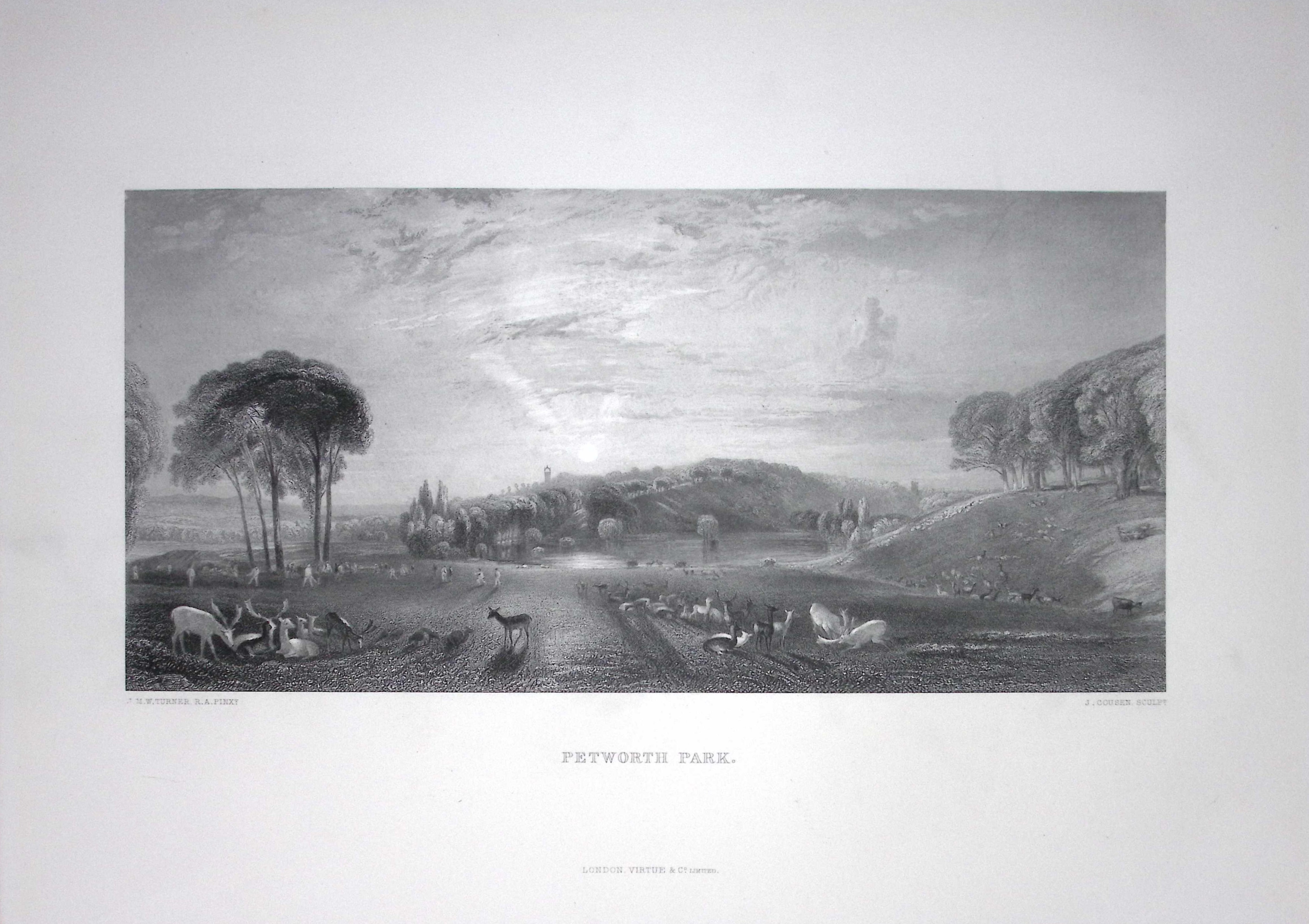 J.M.W Turner Petworth Park Sussex Antique Steel Engraving-54-TR