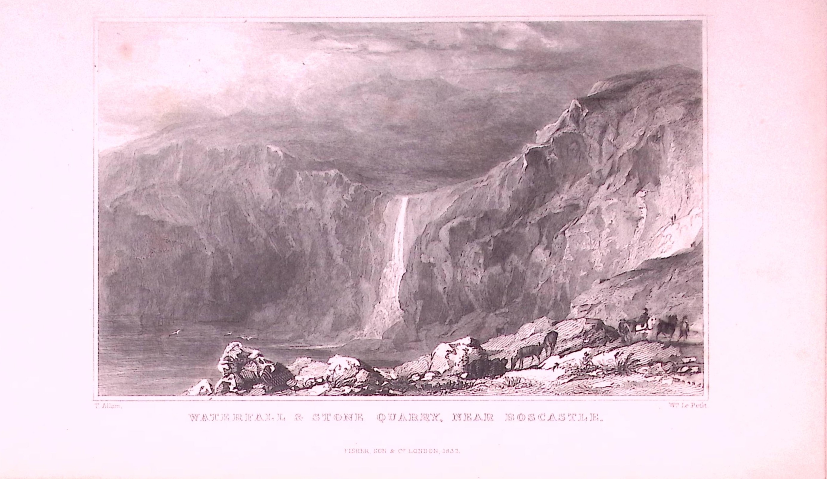 Waterfall & Quary Near Boscastle Cornwall Antique 197 Years-Old Engraving-25
