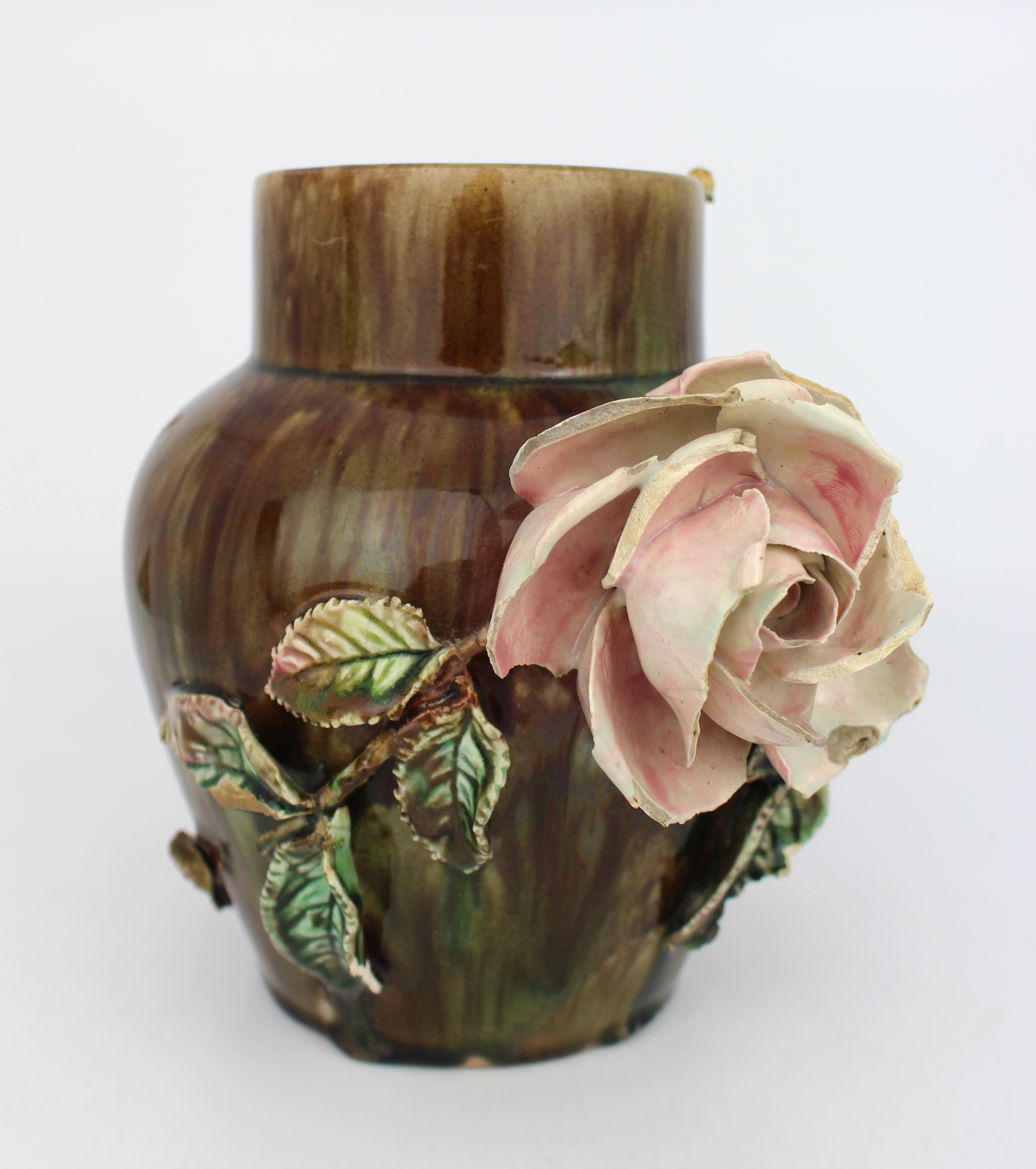 Set of 3 Decorative Victorian Floral Pottery Vases