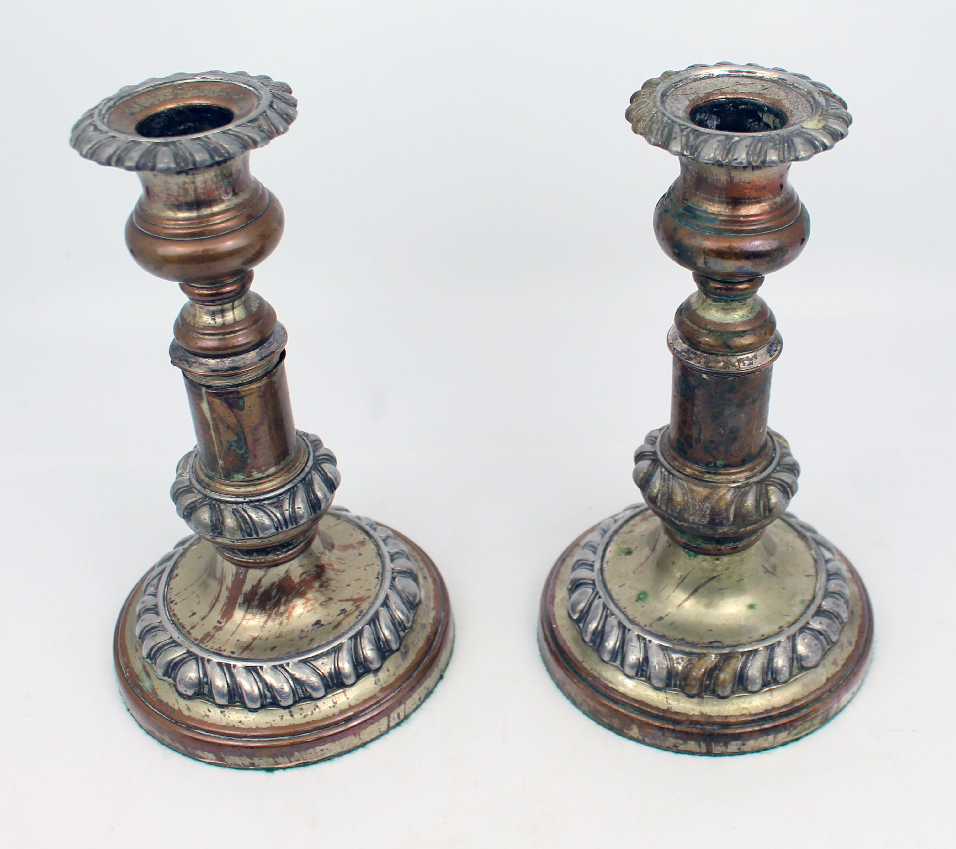 Pair of Antique Sheffield Plate Telescopic Candlesticks