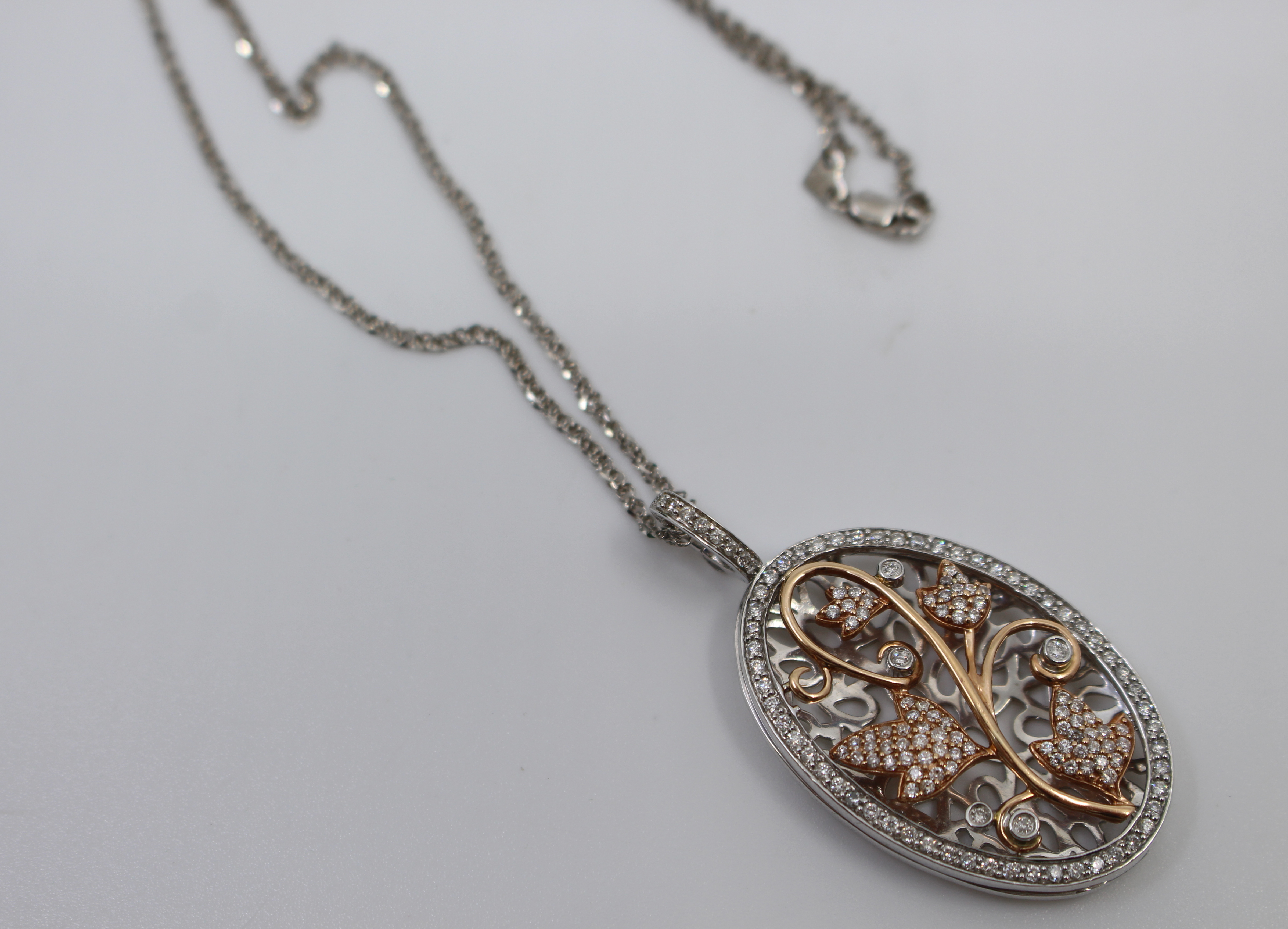 Diamond & 14ct Gold Oval Locket on Chain