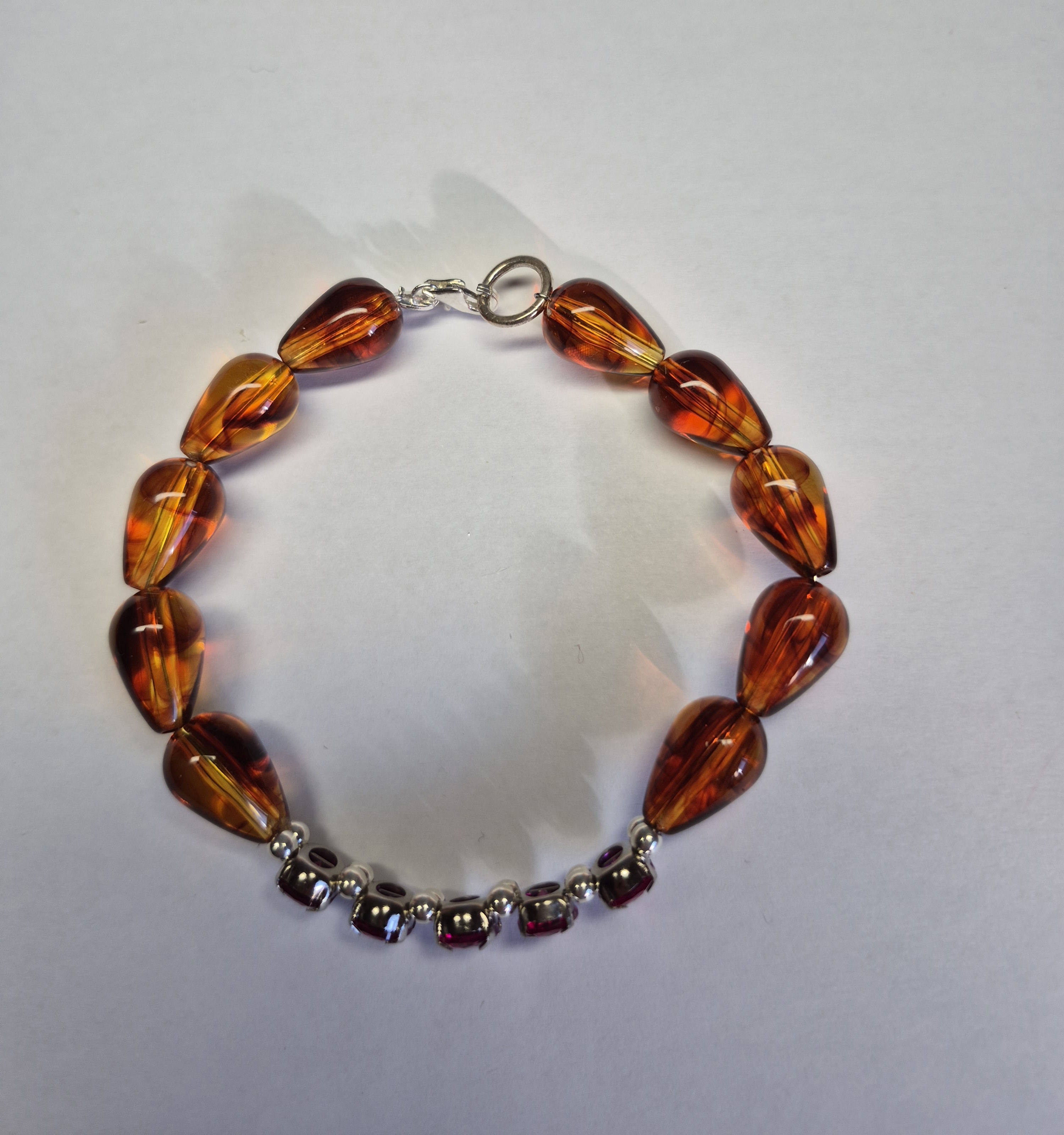 Natural Treated Ruby & Amber Bracelet in 925 Sterling Silver