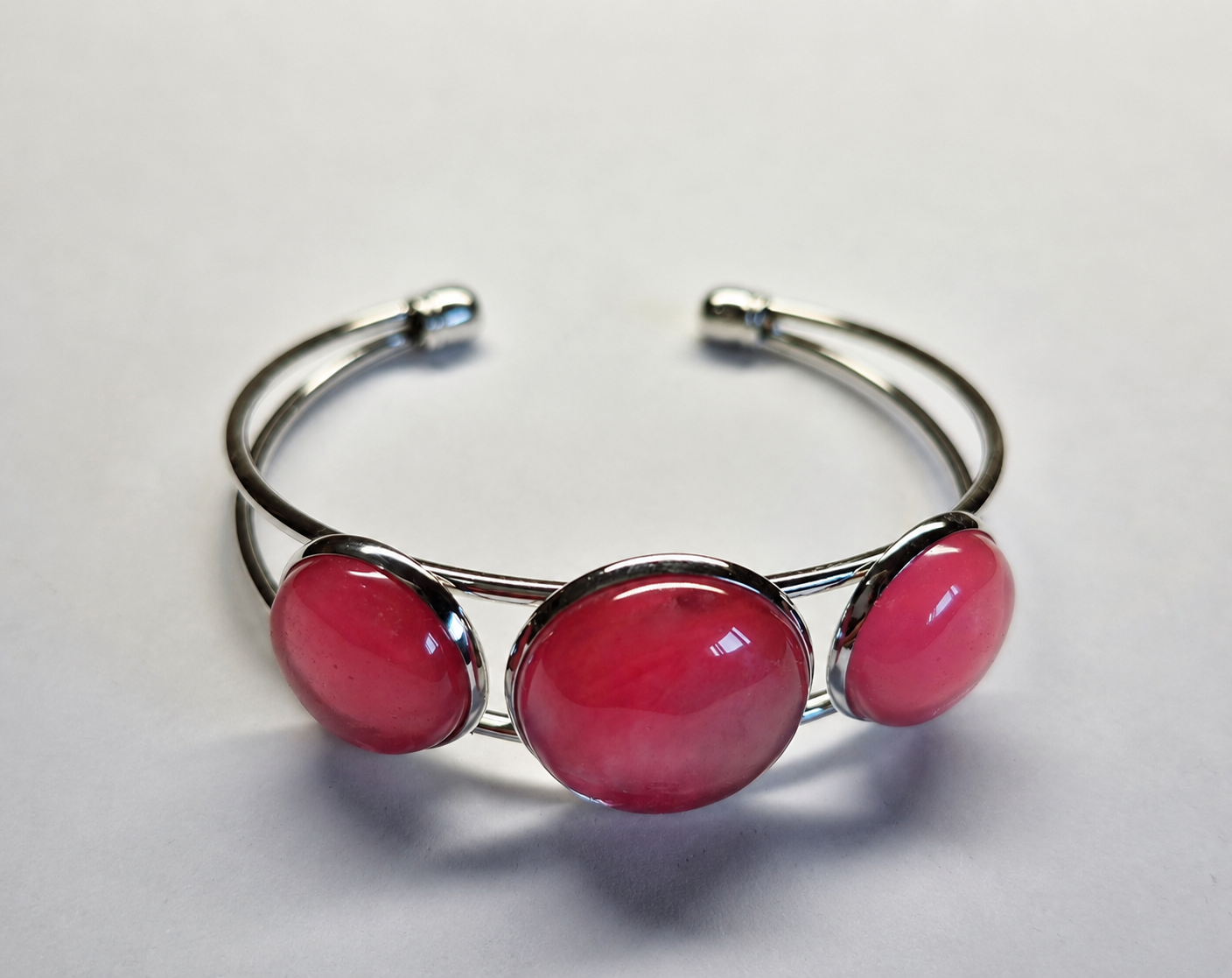 Stainless Steel Open Bangle Bracelet With Carnelian Cabochon Stones