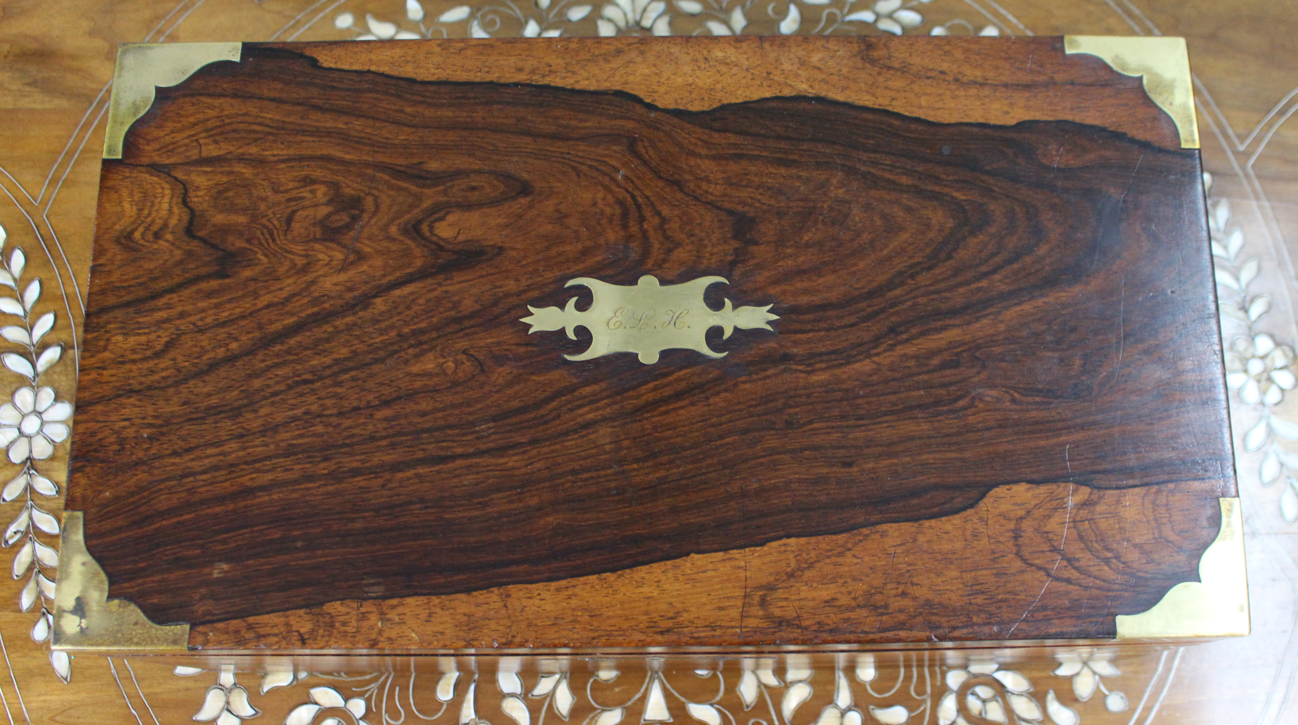 Antique Brass-Bound Rosewood Writing Slope, c.1850