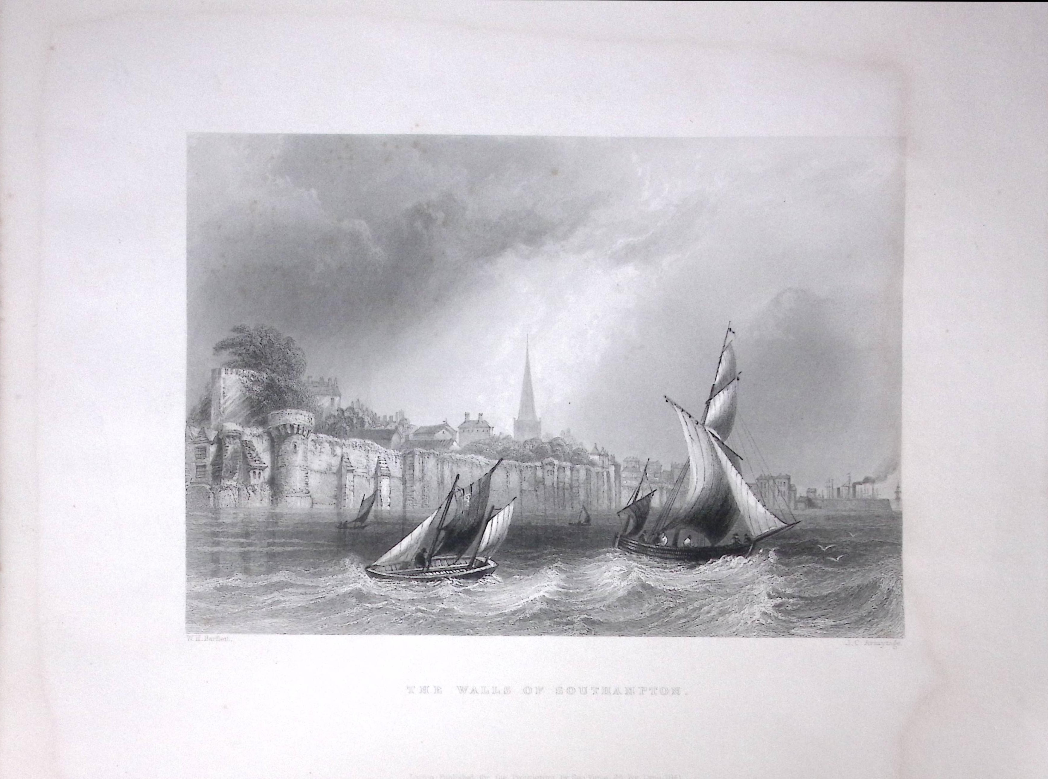 The Walls of Southampton WH Bartlett 1842 Antique Steel Engraving-120