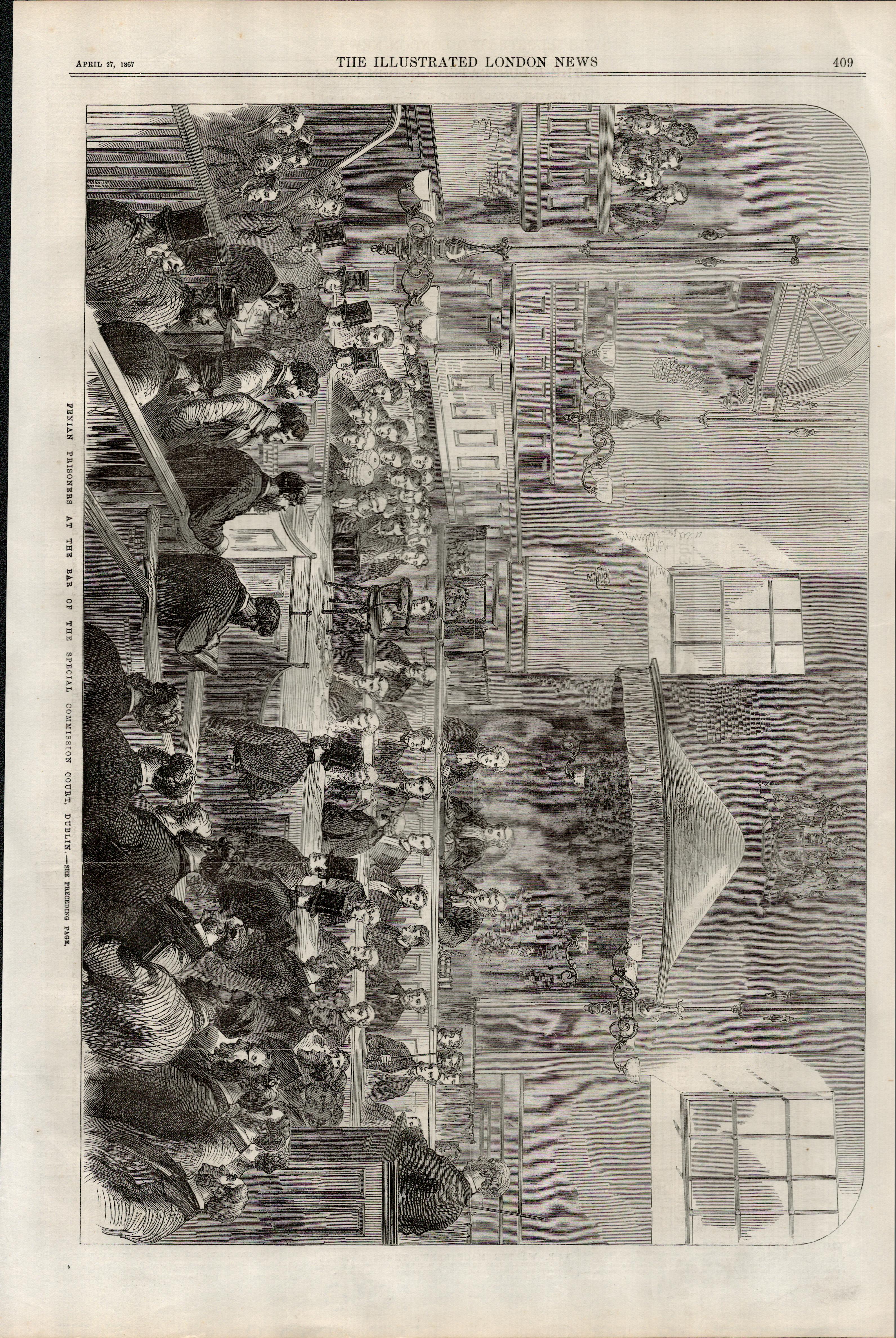 Fenian  Rebellion Prisoners Being Tried Special Court Dublin 1867 Print