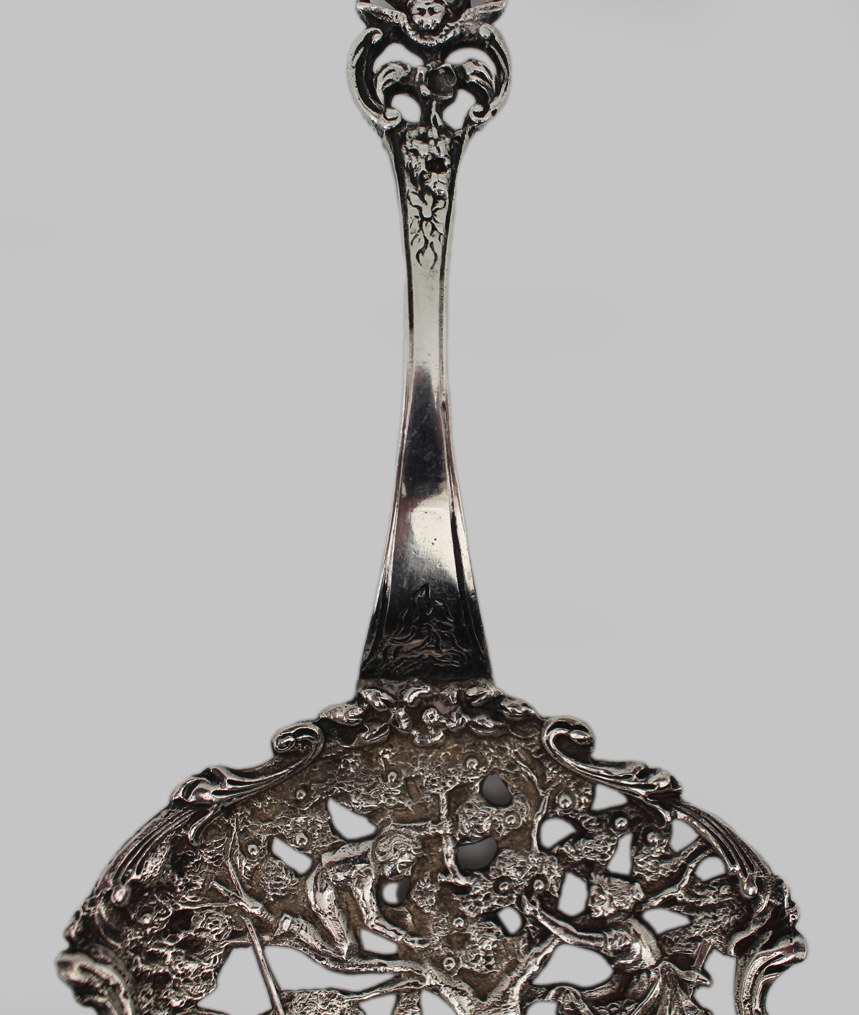 Fine Continental Silver Pierced Fruit Spoon – Harvest Scene, Likely Flemish or Dutch, c.1780–1820