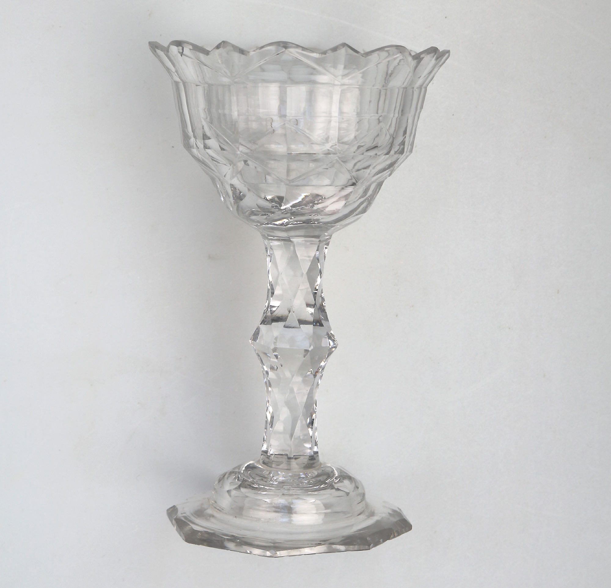 A Very Fine & Large Antique Georgian Facet Cut Glass Stem Sweetmeat 18cm ht C.18thC