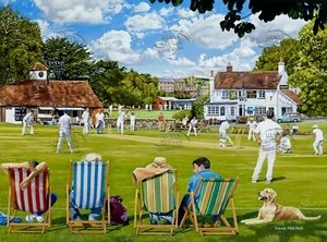 British Summer Rural Village Cricket Match The Locals In Action Metal Wall Art