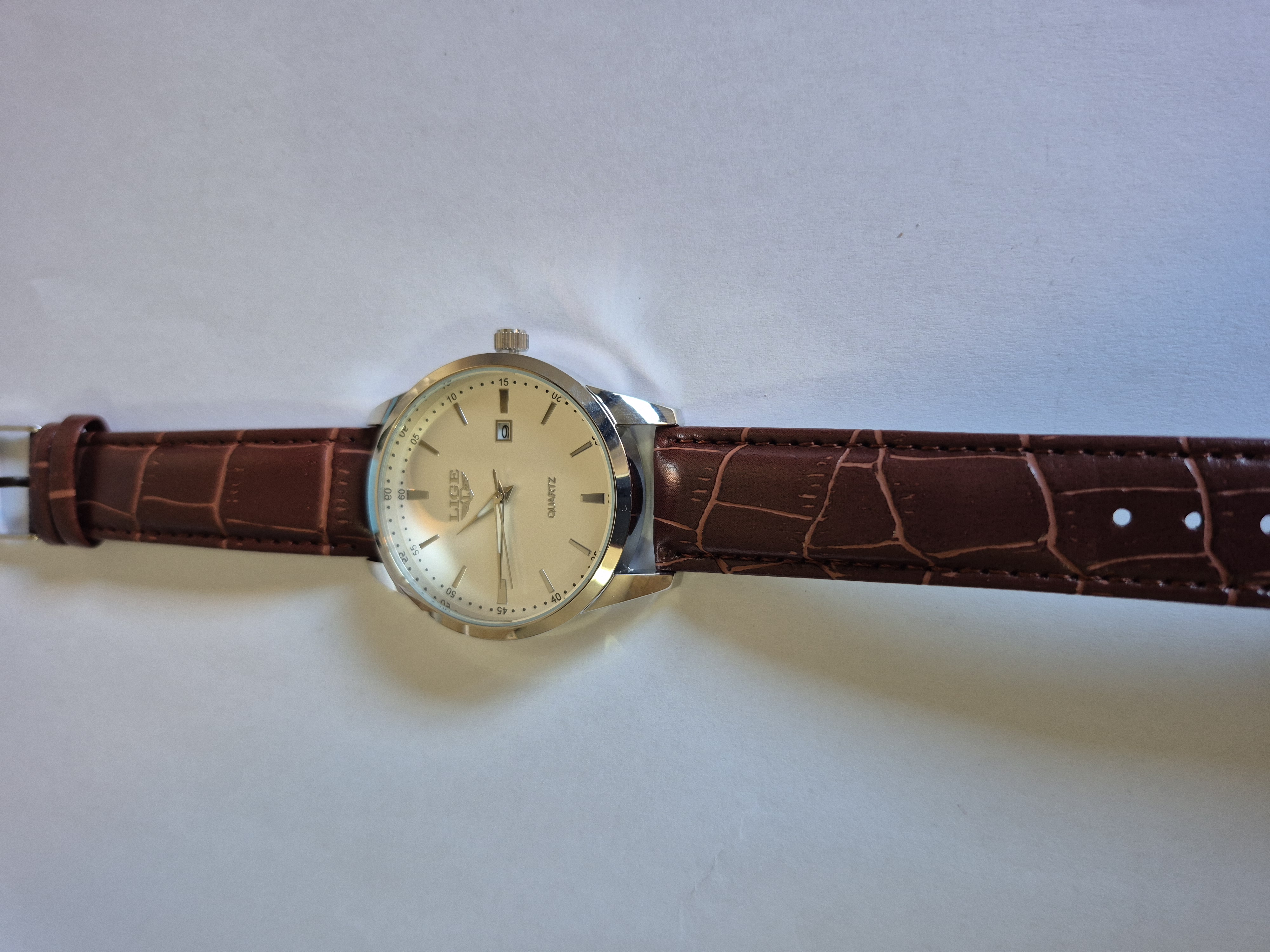 LIGE Men's Quartz Wristwatch With Date Display – Brown Leather Strap – Boxed