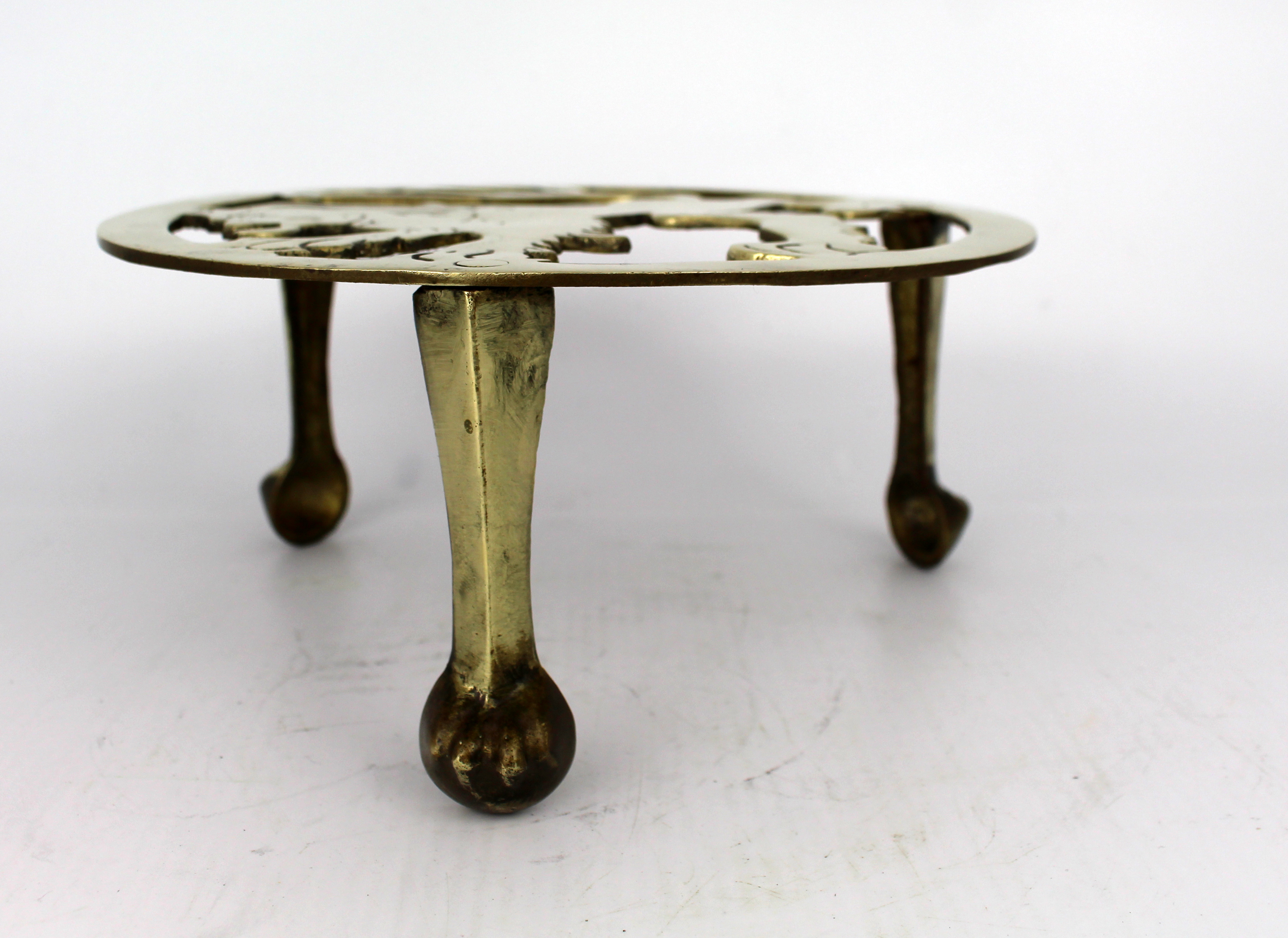 Vintage Brass Lion Form Trivet Stand