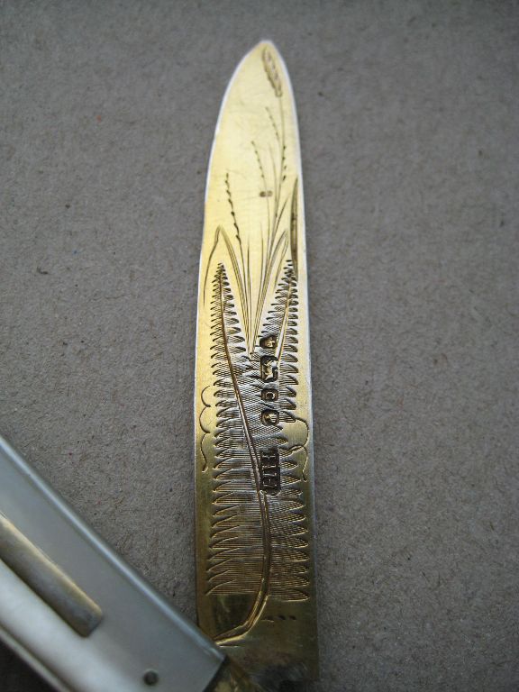 Rare Victorian Mother of Pearl Hafted Silver-Gilt Bladed Folding Fruit Knife, Sheffield 1874