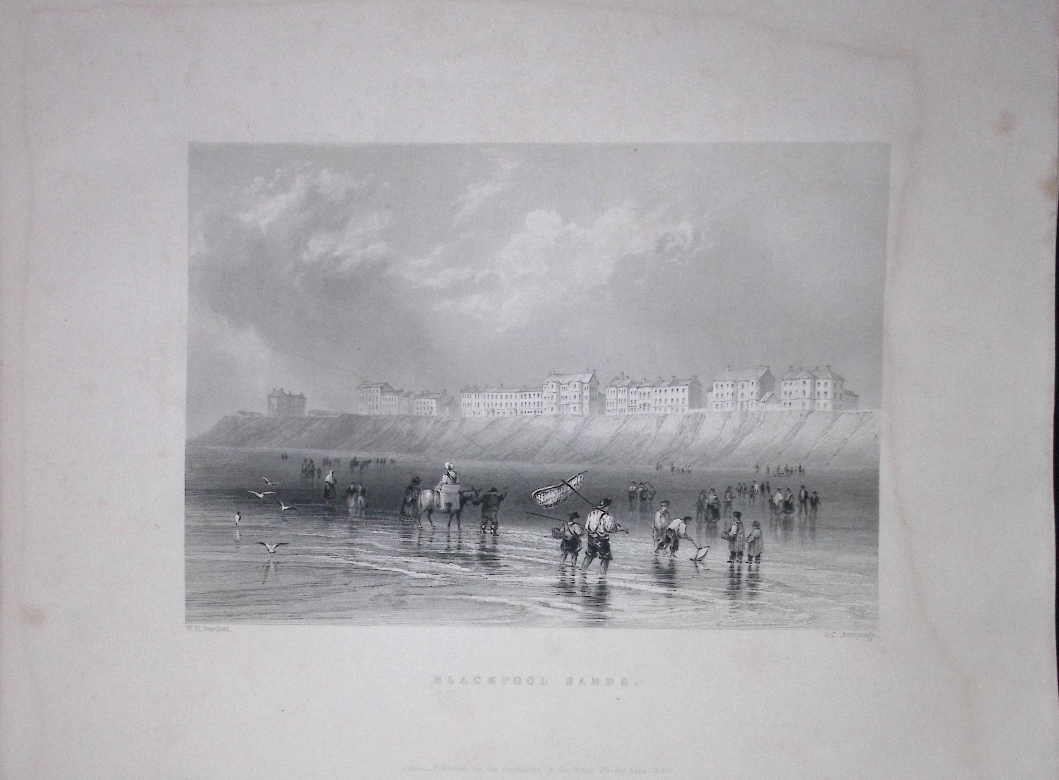 View of Blackpool Sands WH Bartlett 1842 Antique Steel Engraving-208