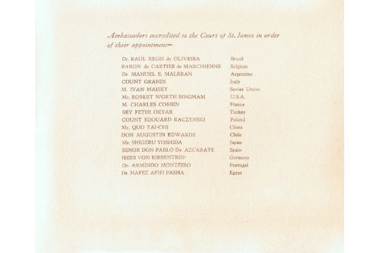 1937 Coronation Year. The High Commissioners in London for the Dominions and for India and Ambassado