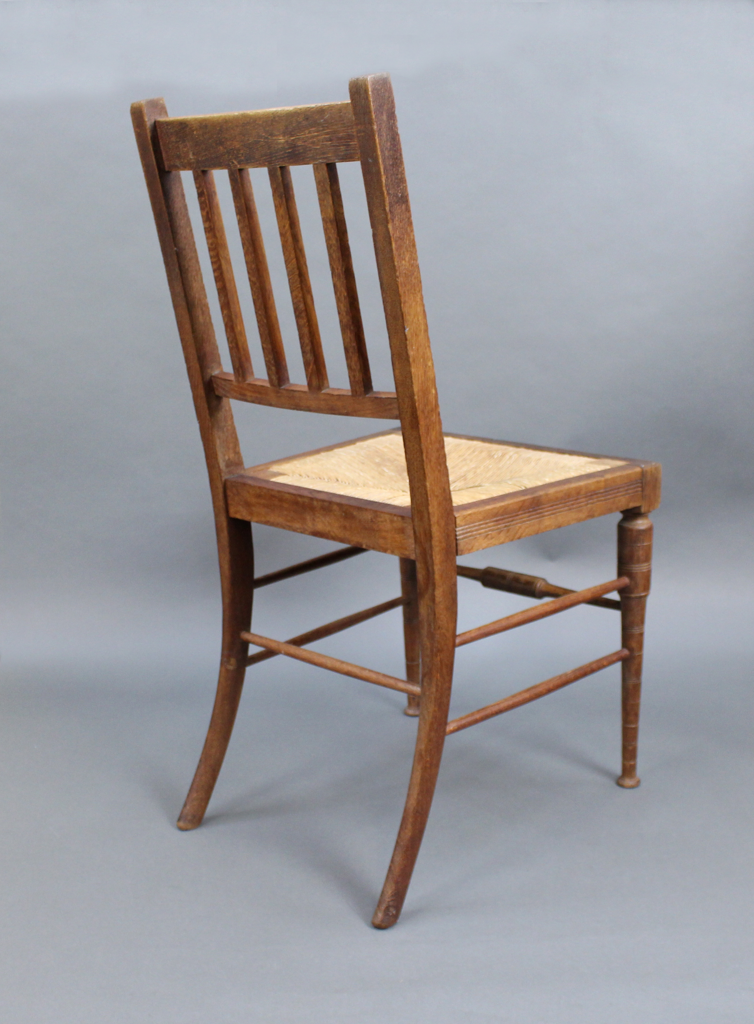 Edwardian Beech Occasional Chair with Rush Seat