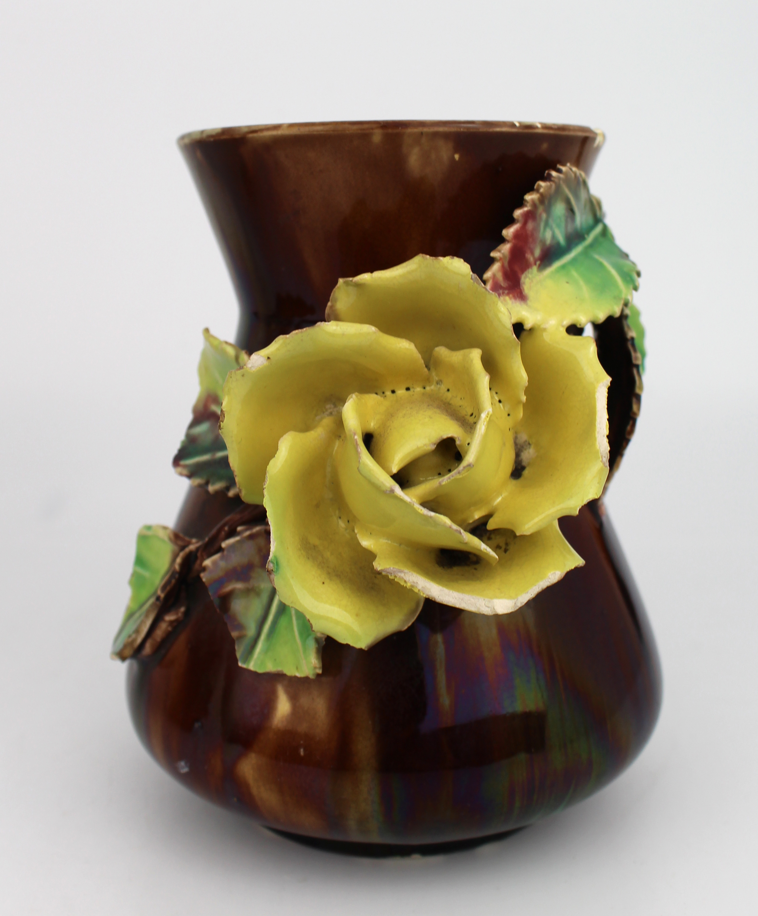 Set of 3 Decorative Victorian Floral Pottery Vases