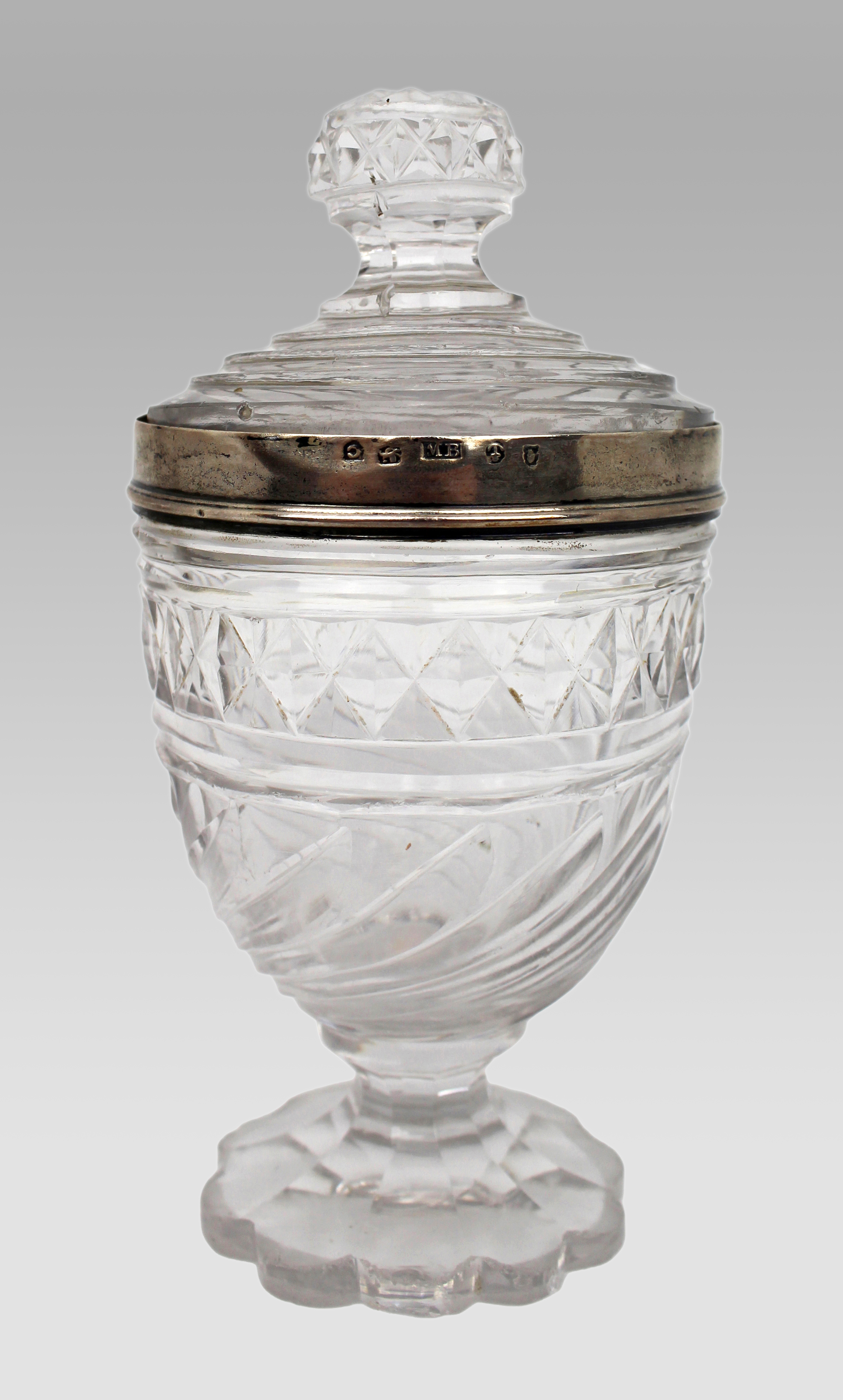 Antique Crystal Jar & Cover with Silver Mount c.1800