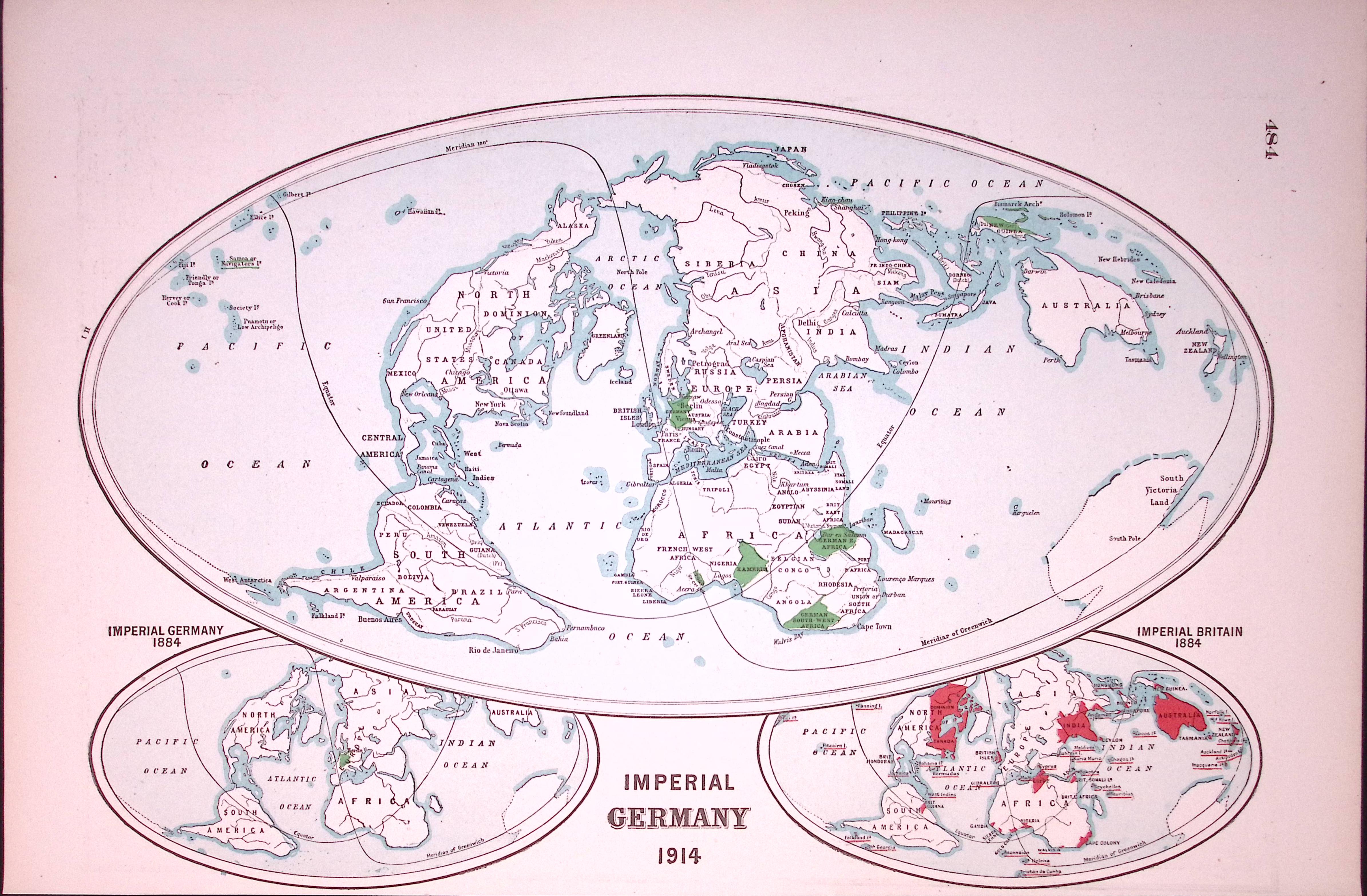 WW1 Imperial Germany Around The World Antique 1922 Coloured Map-484