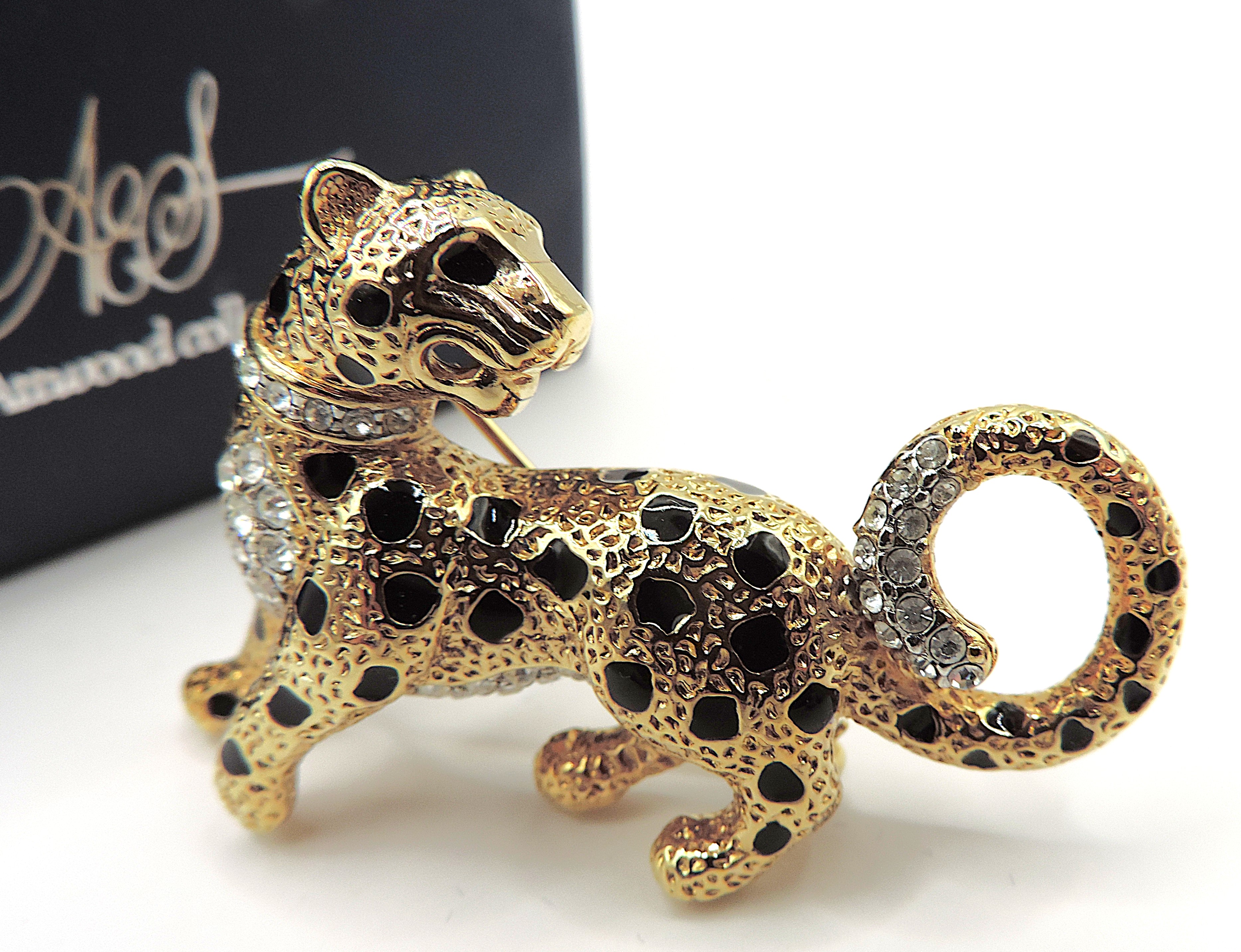 Vintage Attwood & Sawyer 22K Gold Plated Leopard Brooch Original Box