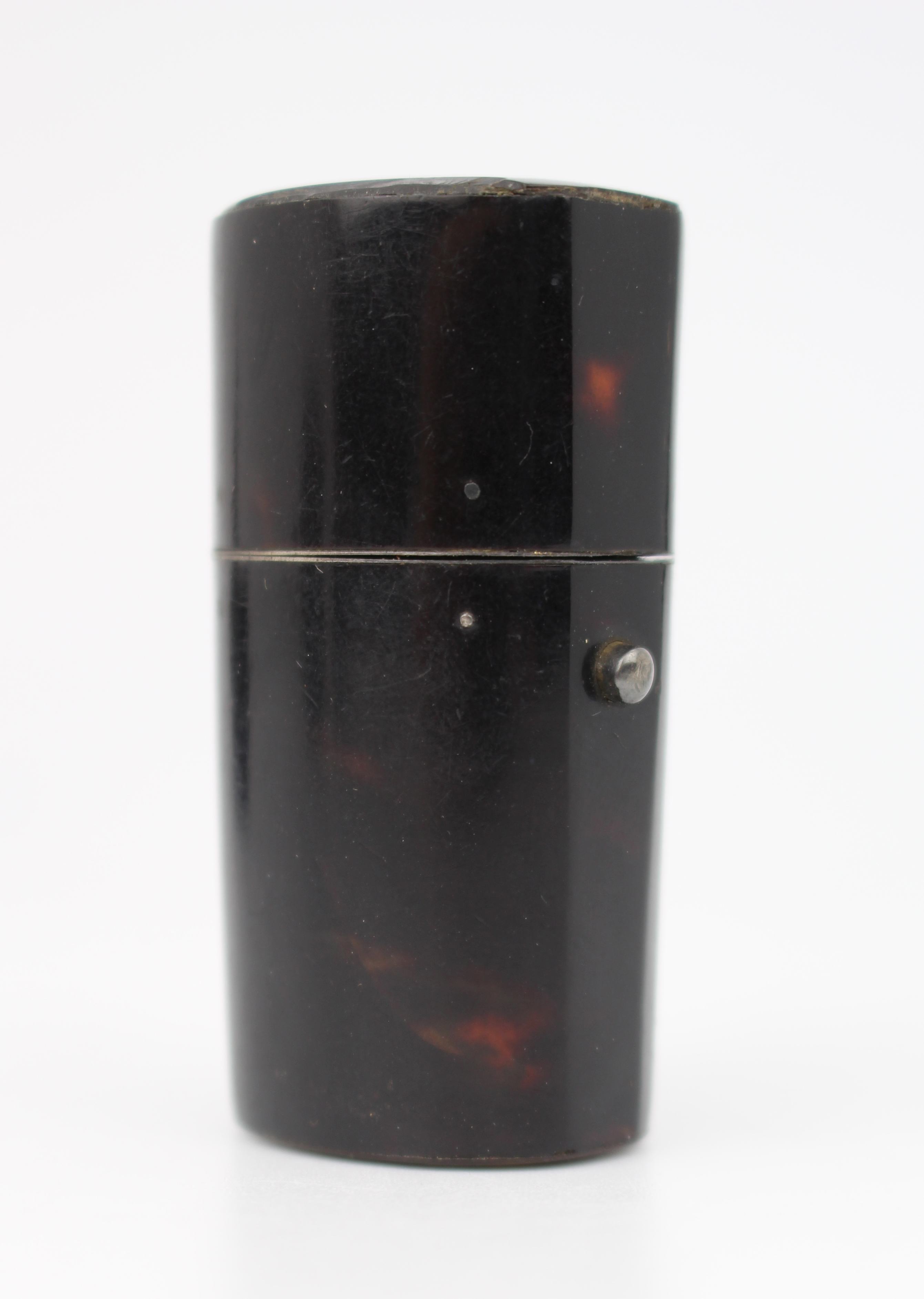Antique Travelling Inkwell – Richly Figured Veneer, Brass Interior – c.1900