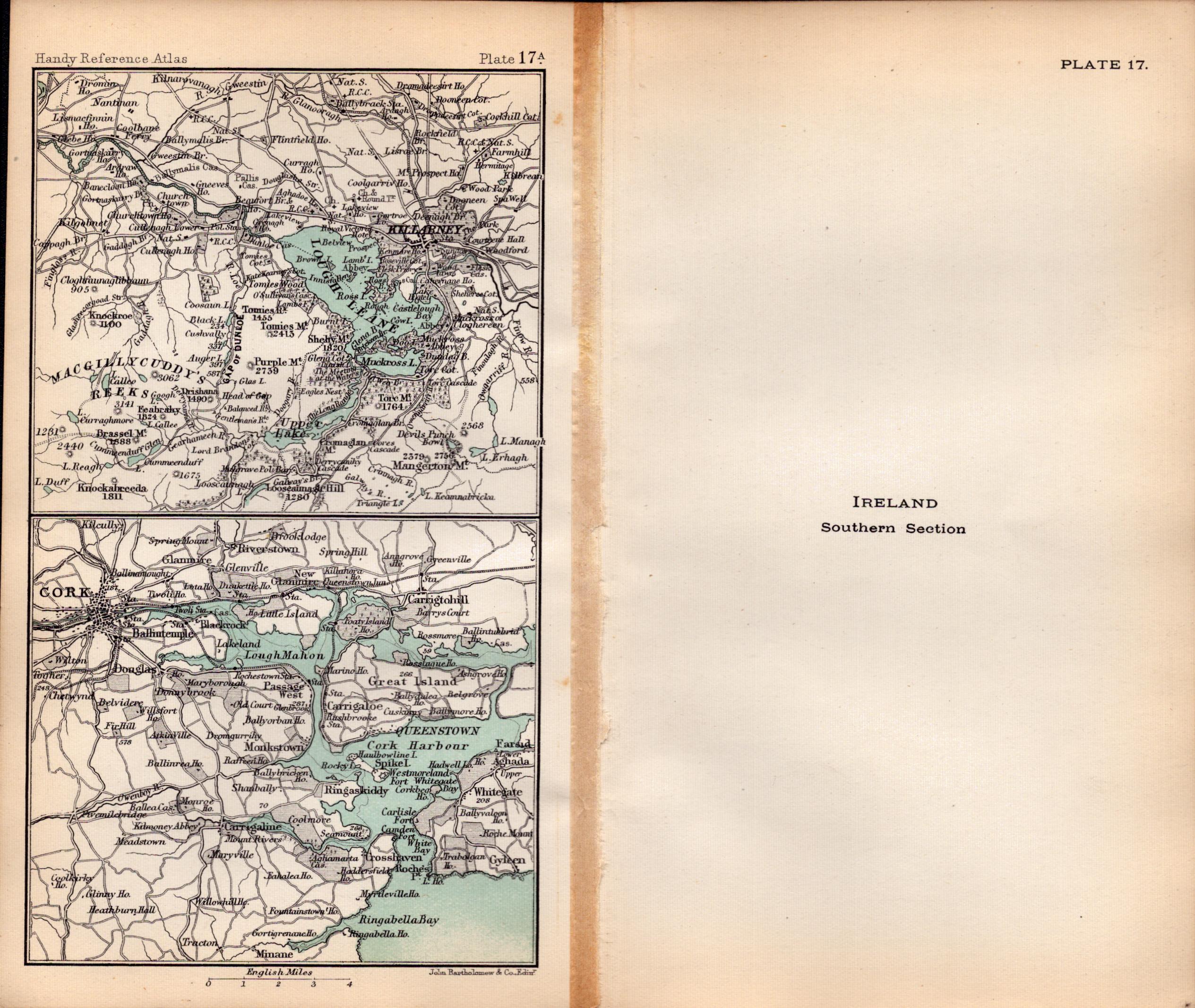Southern Ireland Area Double Sided Antique 1896 Map.