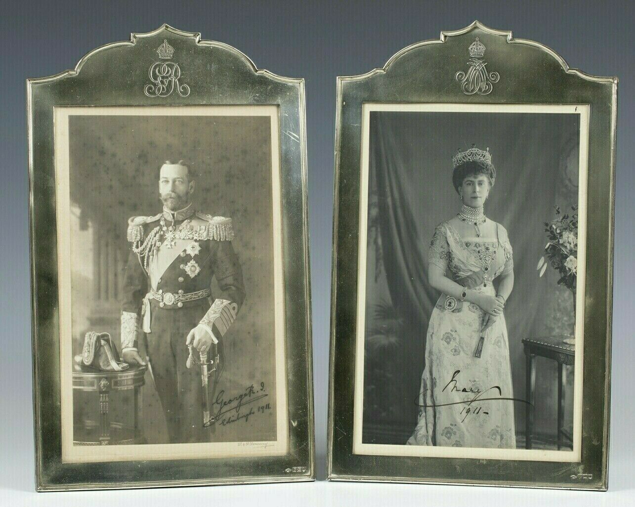 Royalty pair of Stunning Silver Frames with King George V & Queen Mary signed pair of black & white