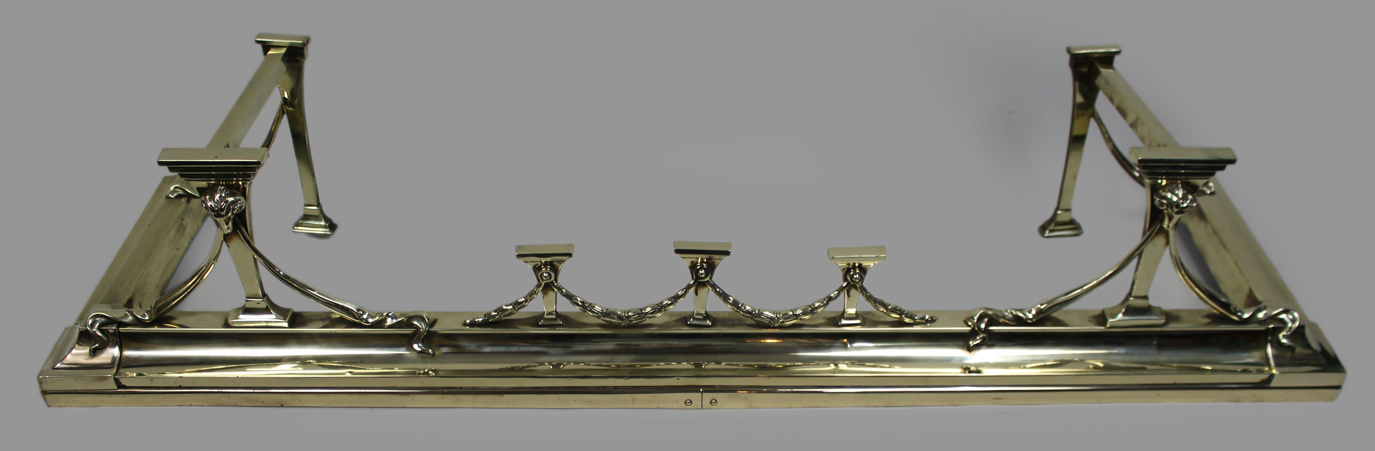 Antique Edwardian Brass Fireplace Fender & Matching Fire Irons