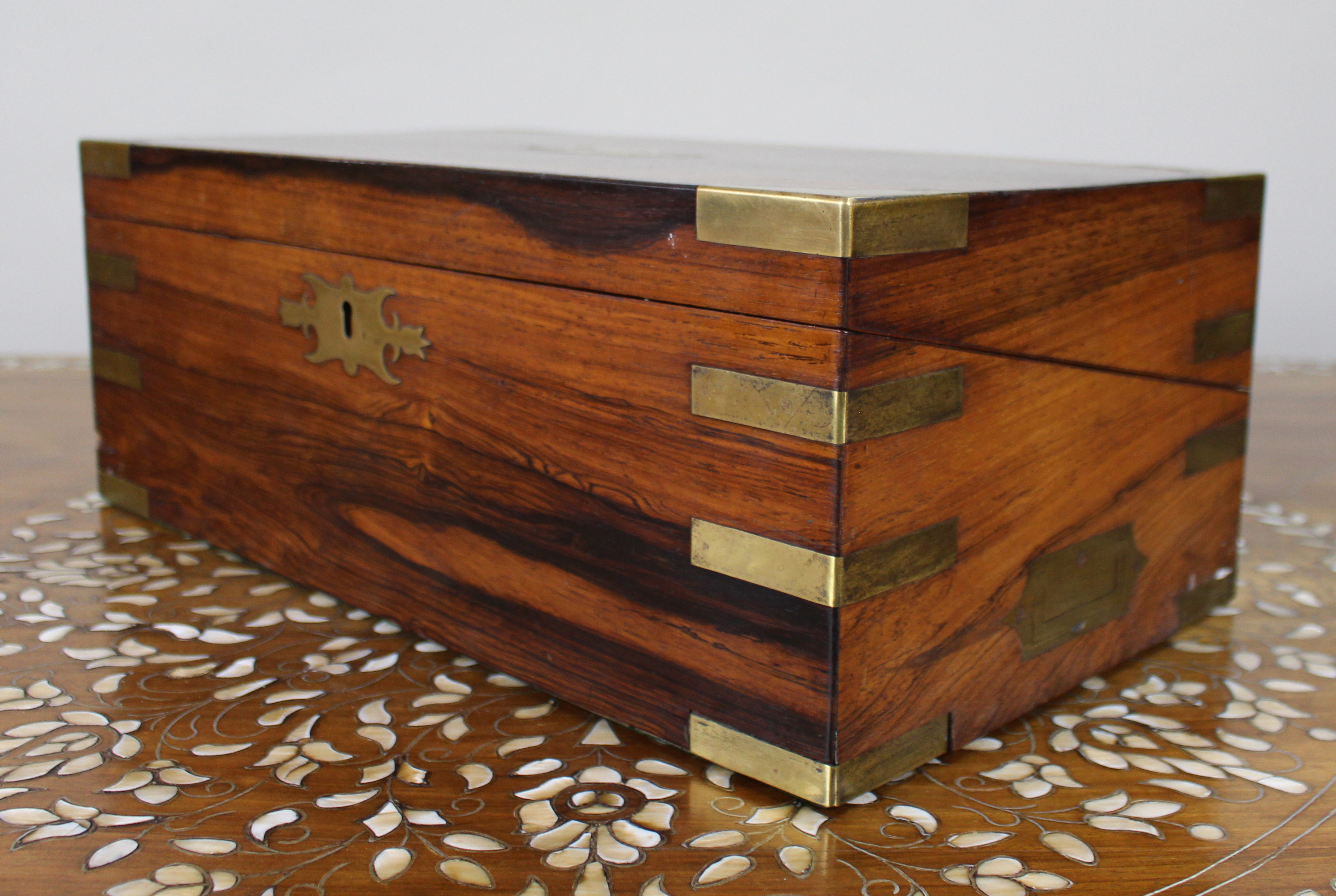 Antique Brass-Bound Rosewood Writing Slope, c.1850
