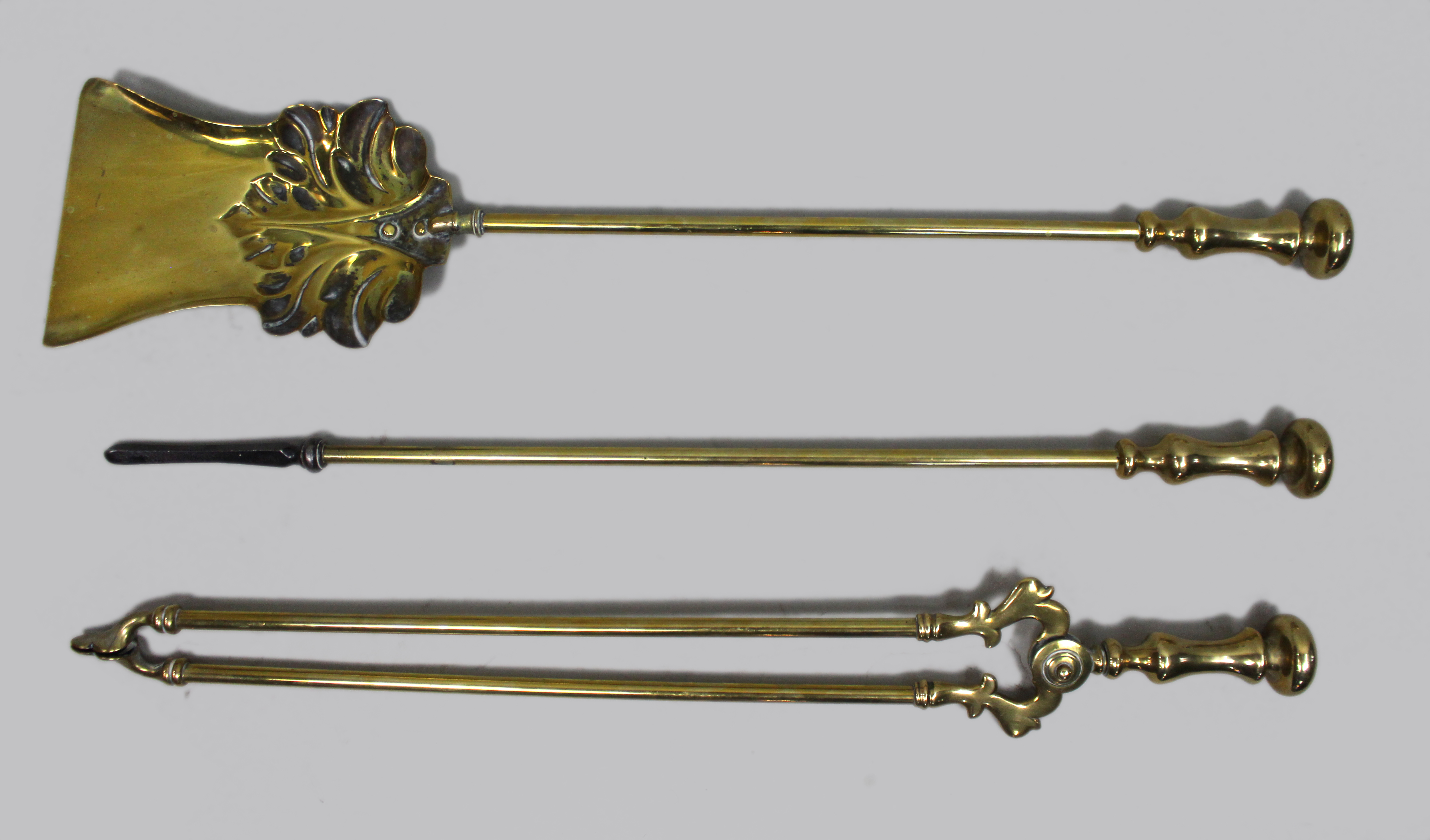 Antique Brass Fireplace Tool Set, English c.1900