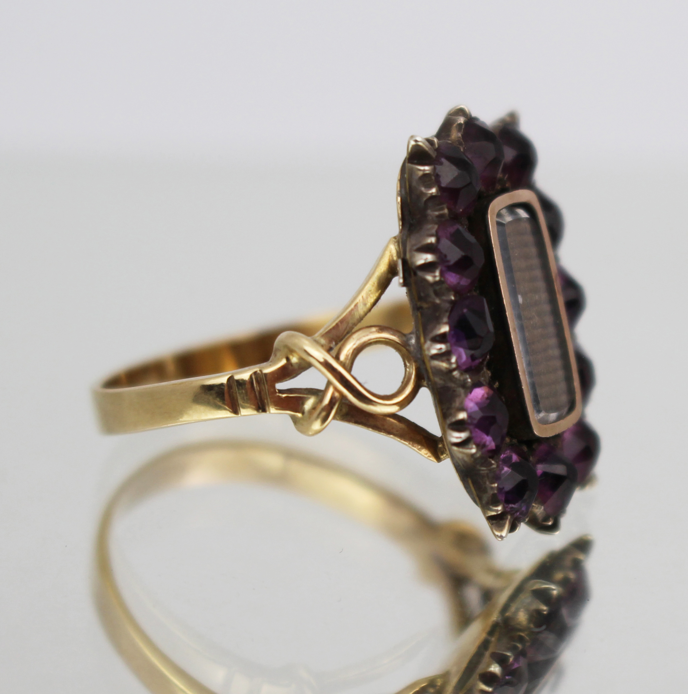 Victorian Mourning Ring with Purple Glass Stones c.1860