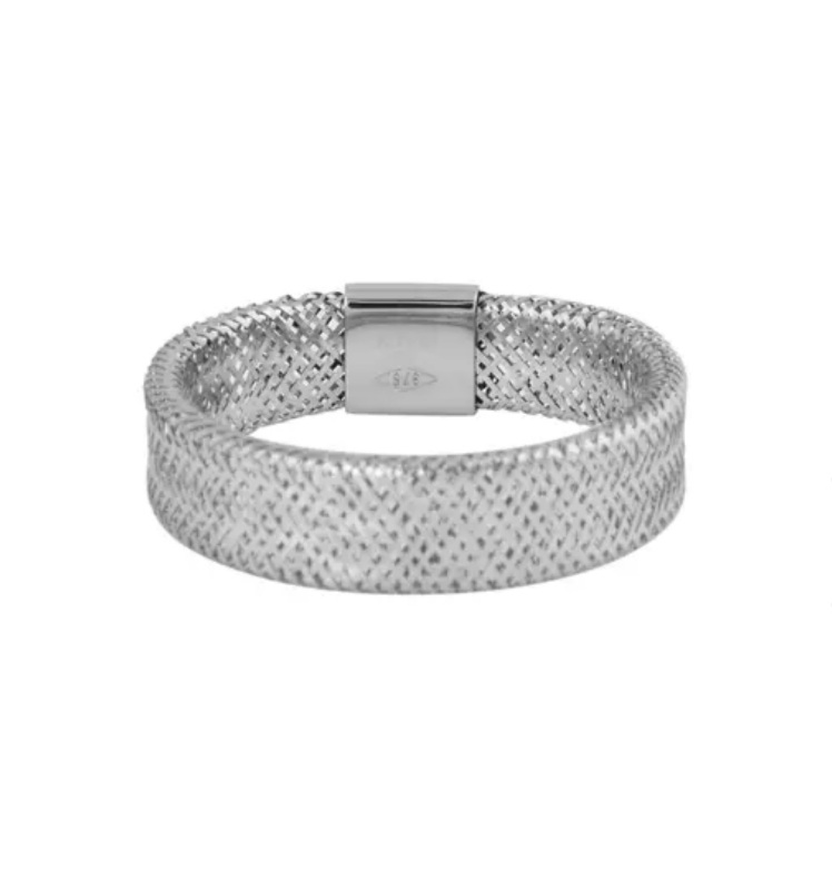 New! Italian Made - 9K White Gold Stretchable Ring