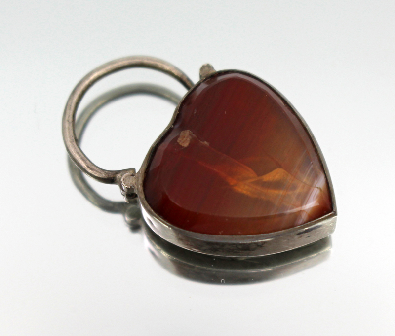 Antique Silver & Carnelian Heart-Shaped Silver Padlock Pendant