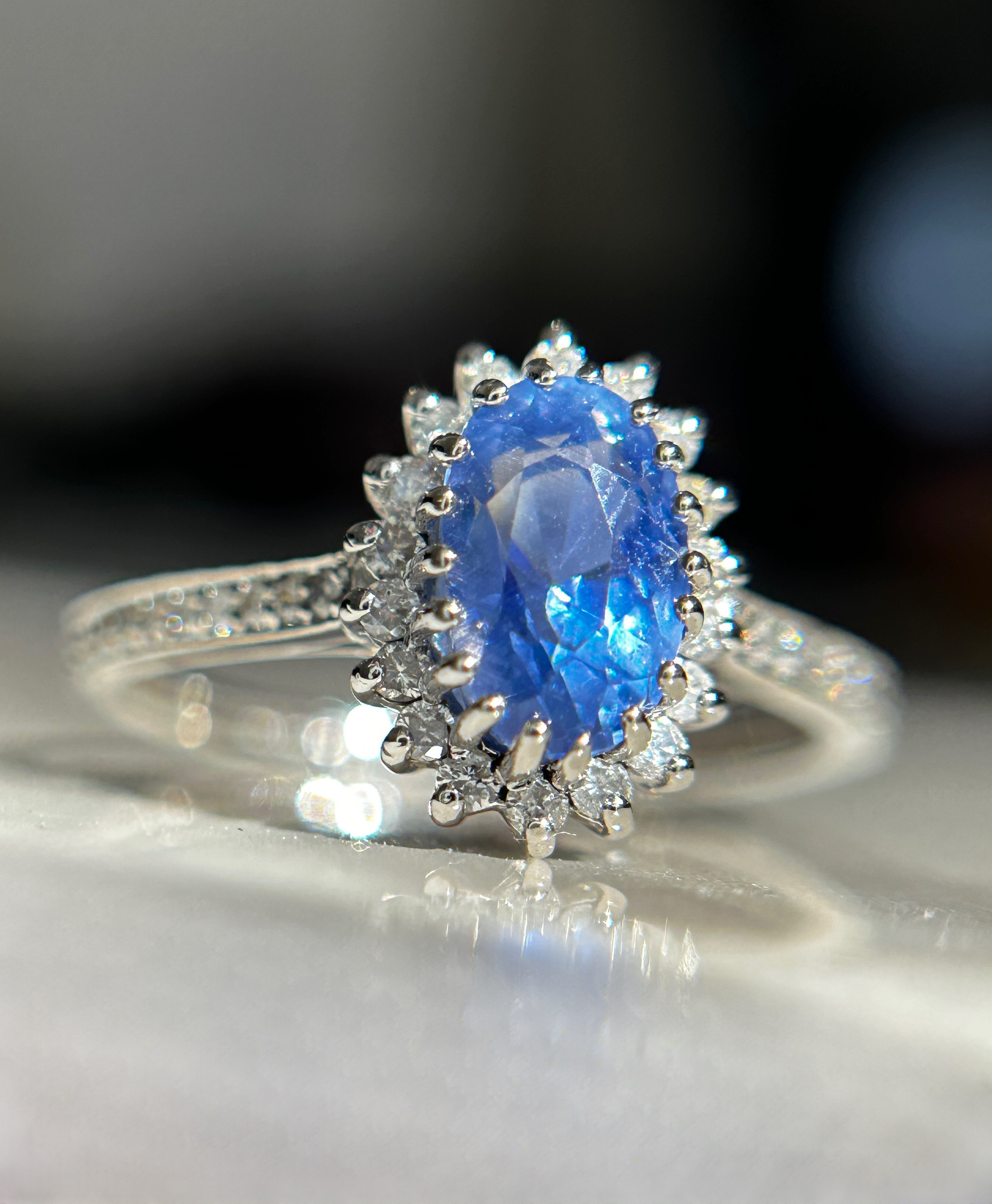 Beautiful 2.19 CT Unheated Burma Blue Sapphire Diamonds & 950 Platinum