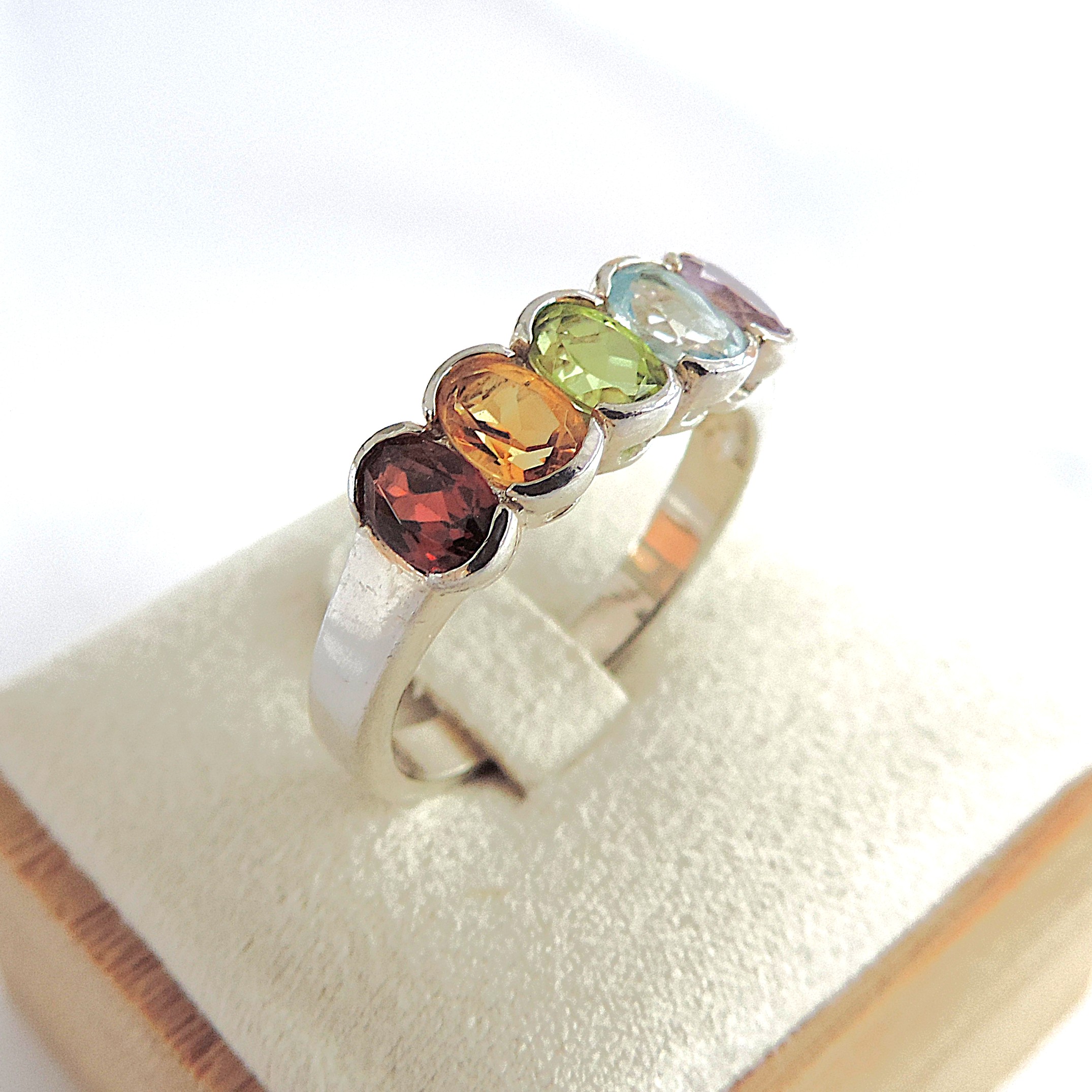 925 Silver Tutti-Frutti Multi-Colour Gemstone Ring