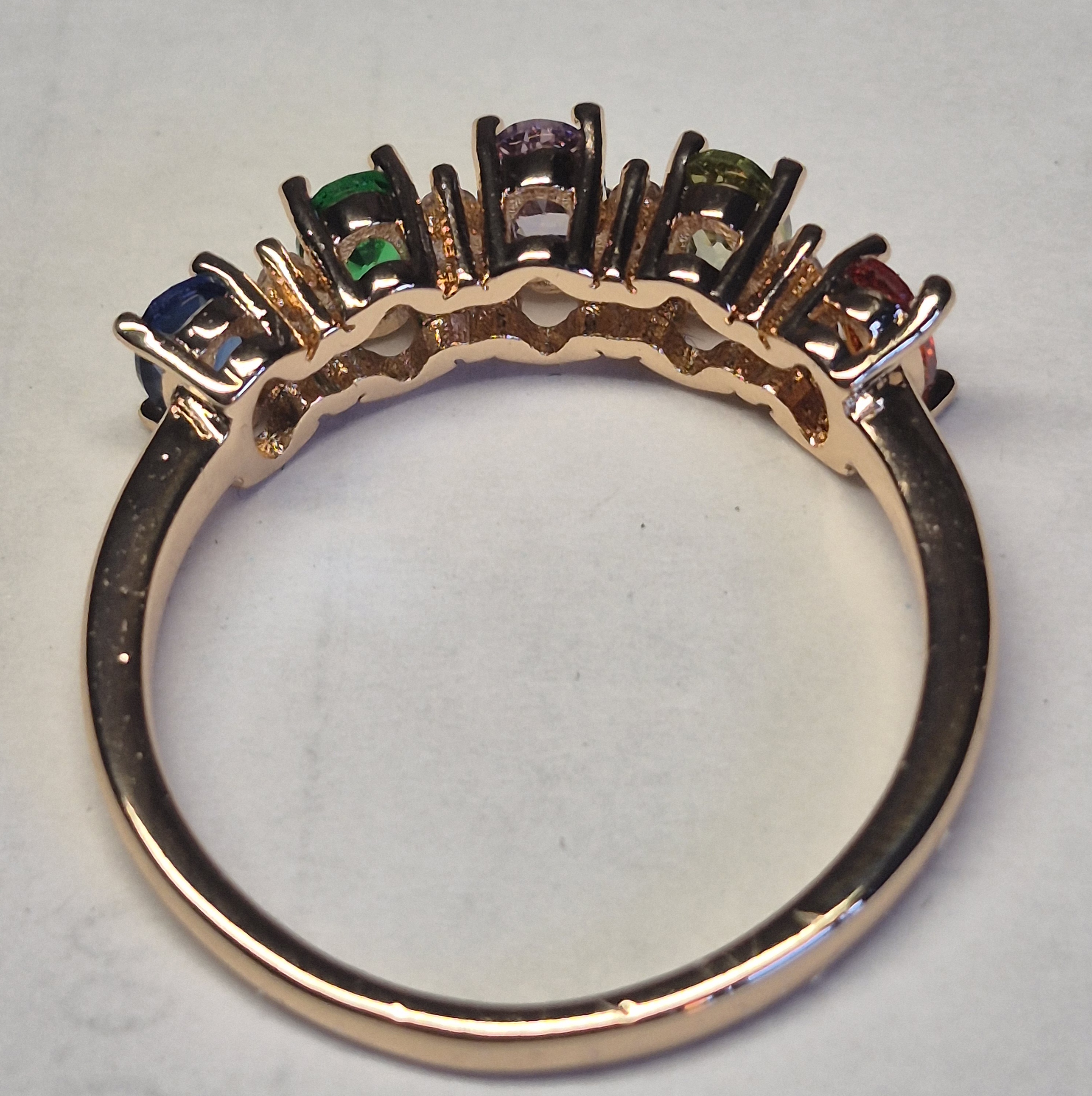 Rainbow Gemstone Ring – Multi Colour Oval Gemstones In Rose Gold Tone